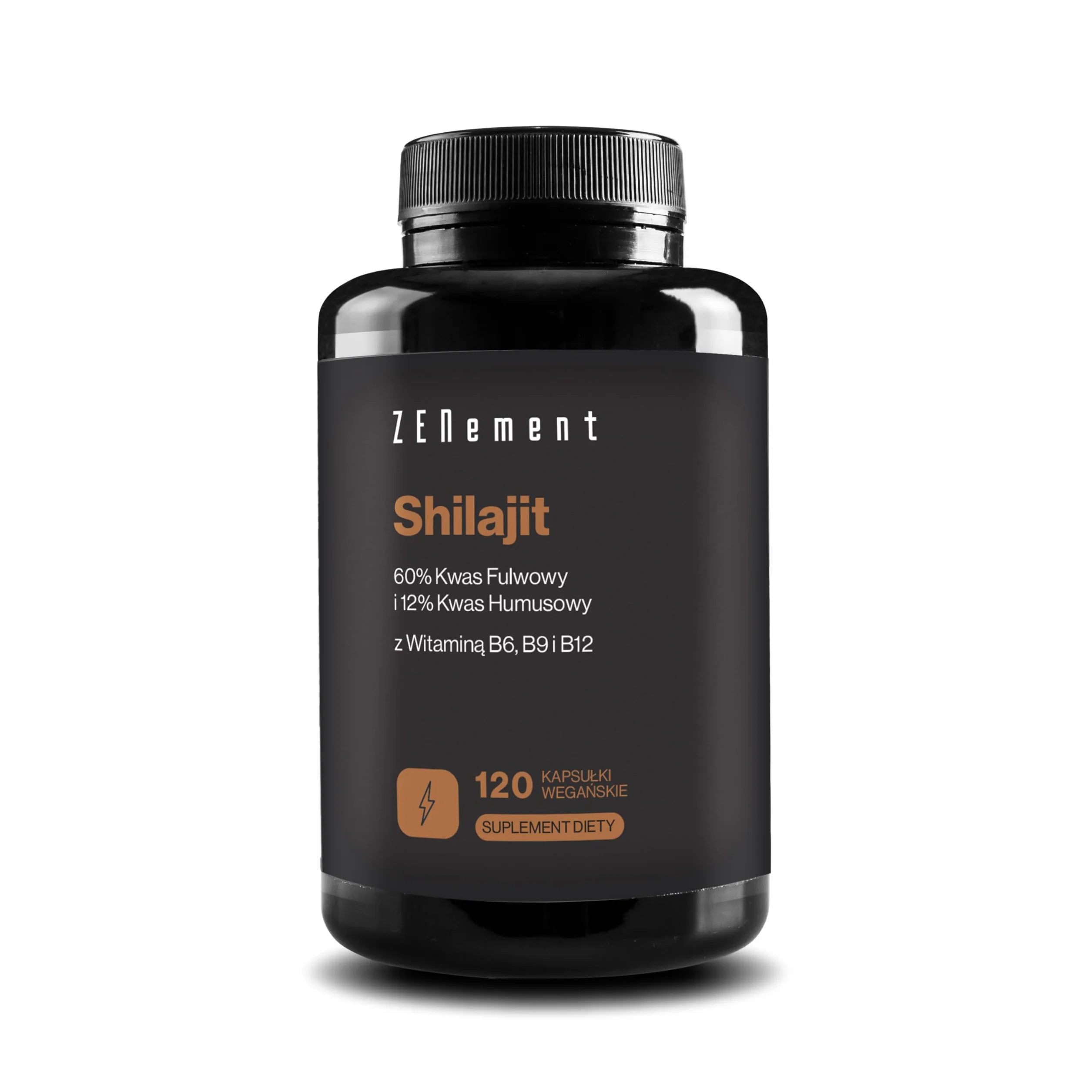Czysty Shilajit z Himalajów 1300 mg 60% Kwas Fulwowy 12% Humusowy Wit. B6 B9 B12 120 Kapsułek Wegańskich Zenement