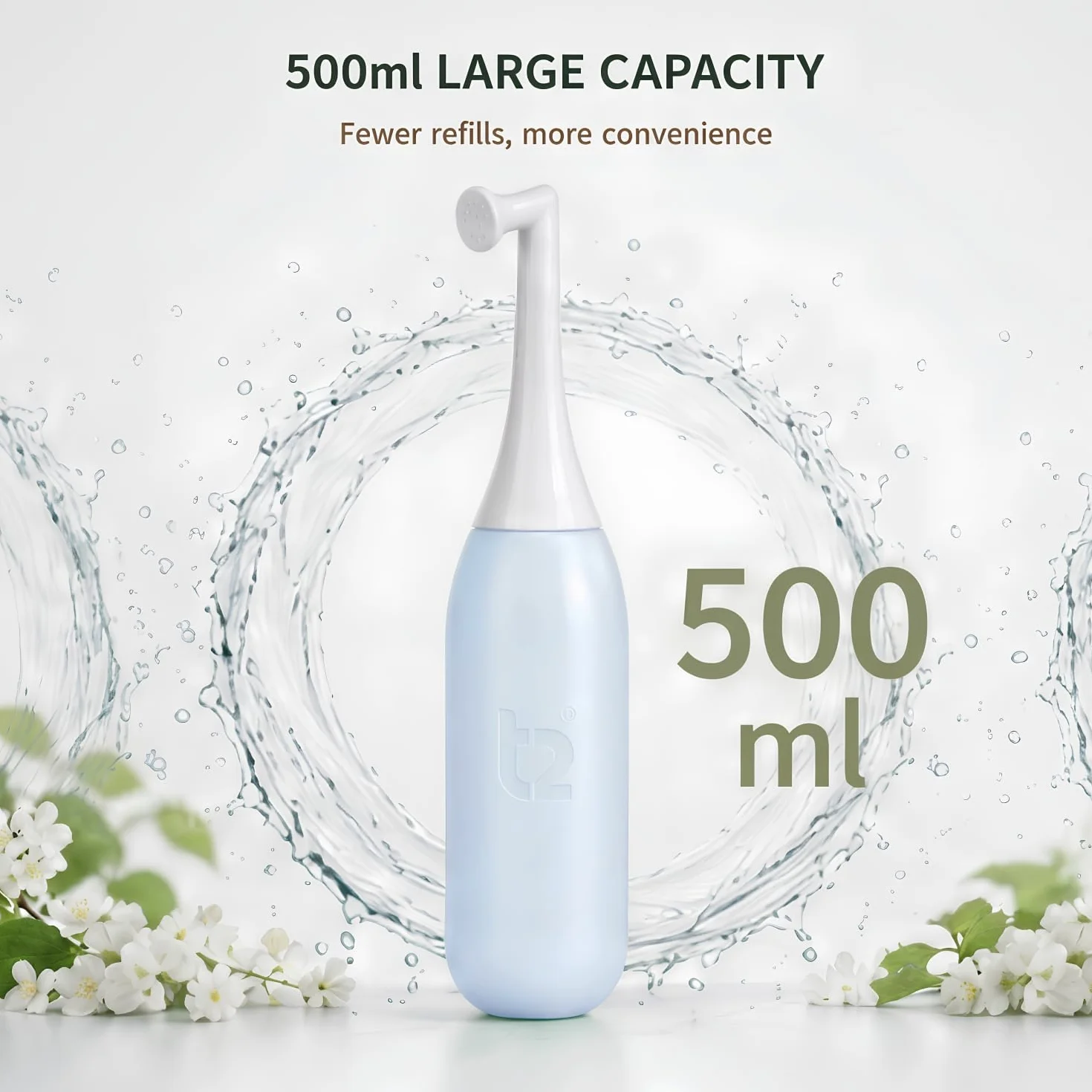 T2 500 ml Butelka Peri, butelka do czyszczenia krocza z nasadką pod kątem, przenośny bidet poporodowy, nakrętka do przenoszenia wody, torba podróżna, niebieski niebiański