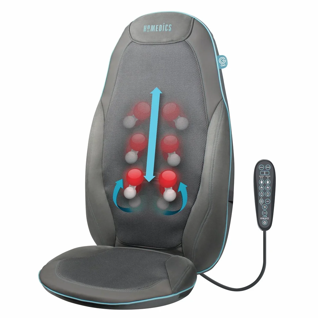 HoMedics Żelowe urządzenie do masażu pleców, nakładka na siedzenie – ukierunkowany, głęboko działający masaż pleców i ramion Shiatsu, z innowacyjną technologią żelową, węzłami żelowymi Shiatsu i