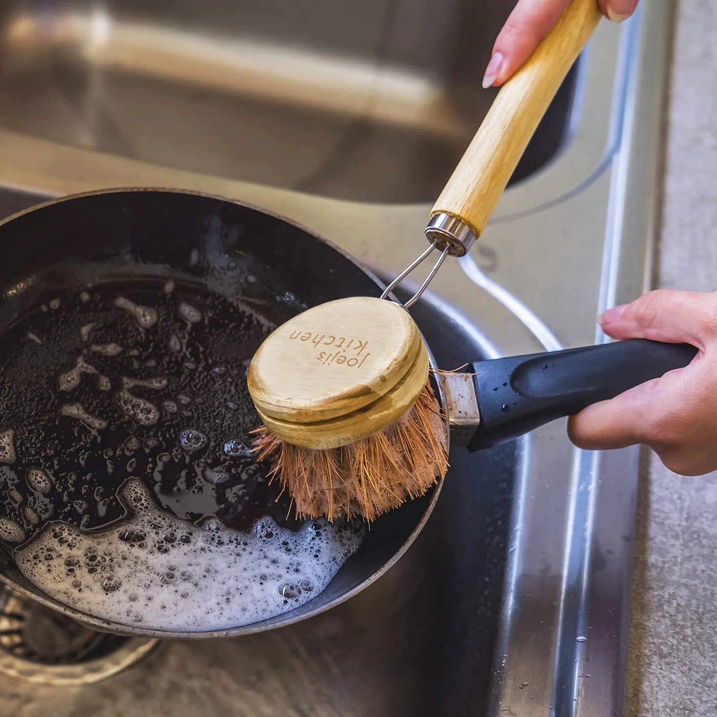 Szczotka do naczyń z drewna bambusowego Joeji's Kitchen - zestaw z wymiennymi główkami