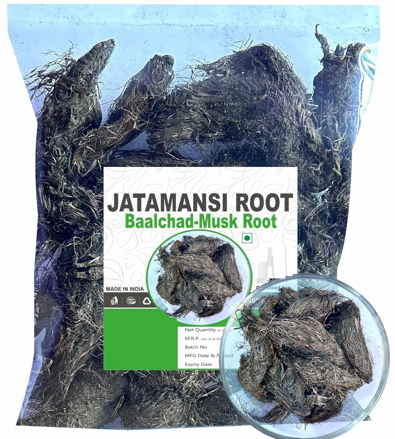 JEVR Jatamansi Root, 100 g, Baalchadd, korzeń piżma, kolce, nardostachys, tapasvini, jatamasi, (opakowanie 1 x 100 g)