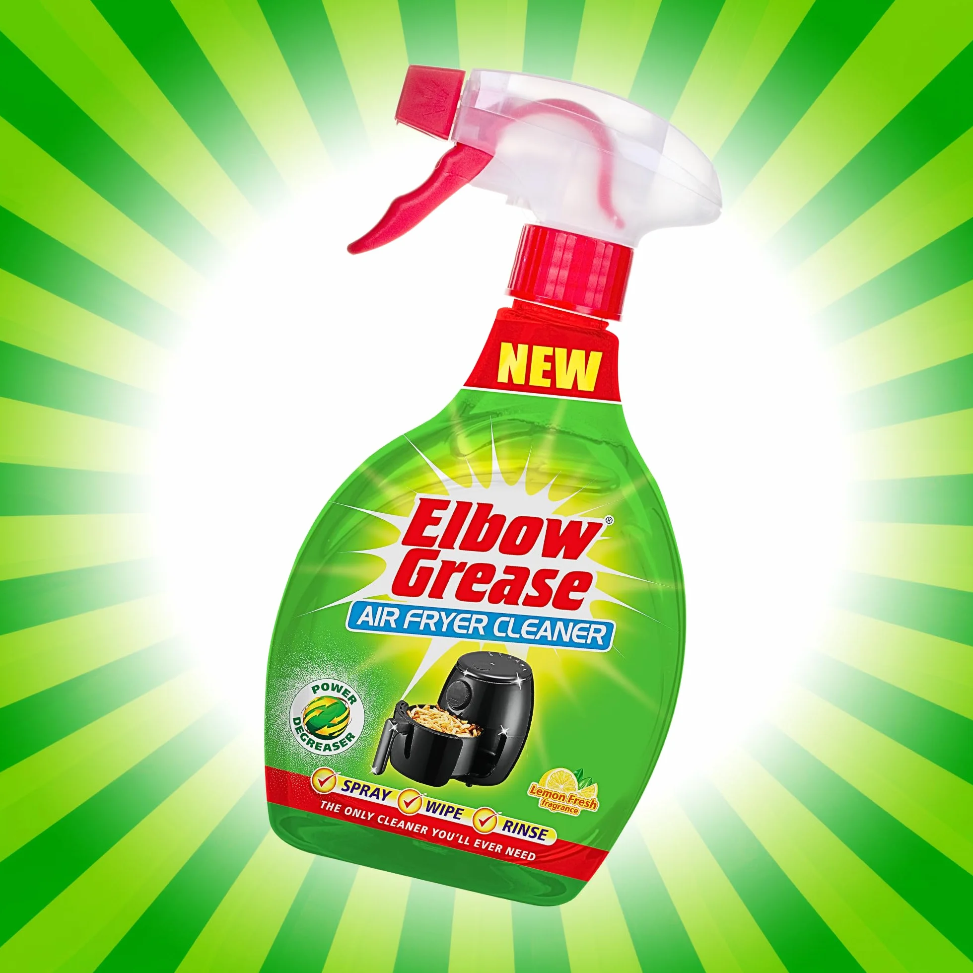 Elbow Grease Spray do czyszczenia frytkownicy powietrznej, spray, pianka, wycieranie, płukanie, przecina brud, tłuszcz i brud (świeży cytrynowy, 500 ml)