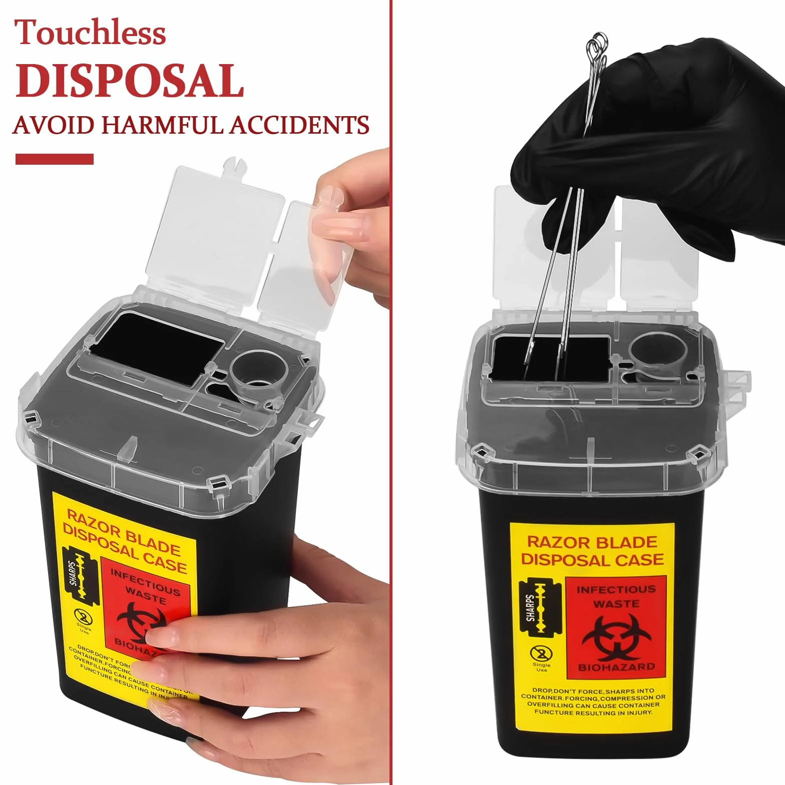 ATOMUS 2 szt. 1 l Black Tattoo Plastic Sharps Container Needle Disposal Bin with Lid