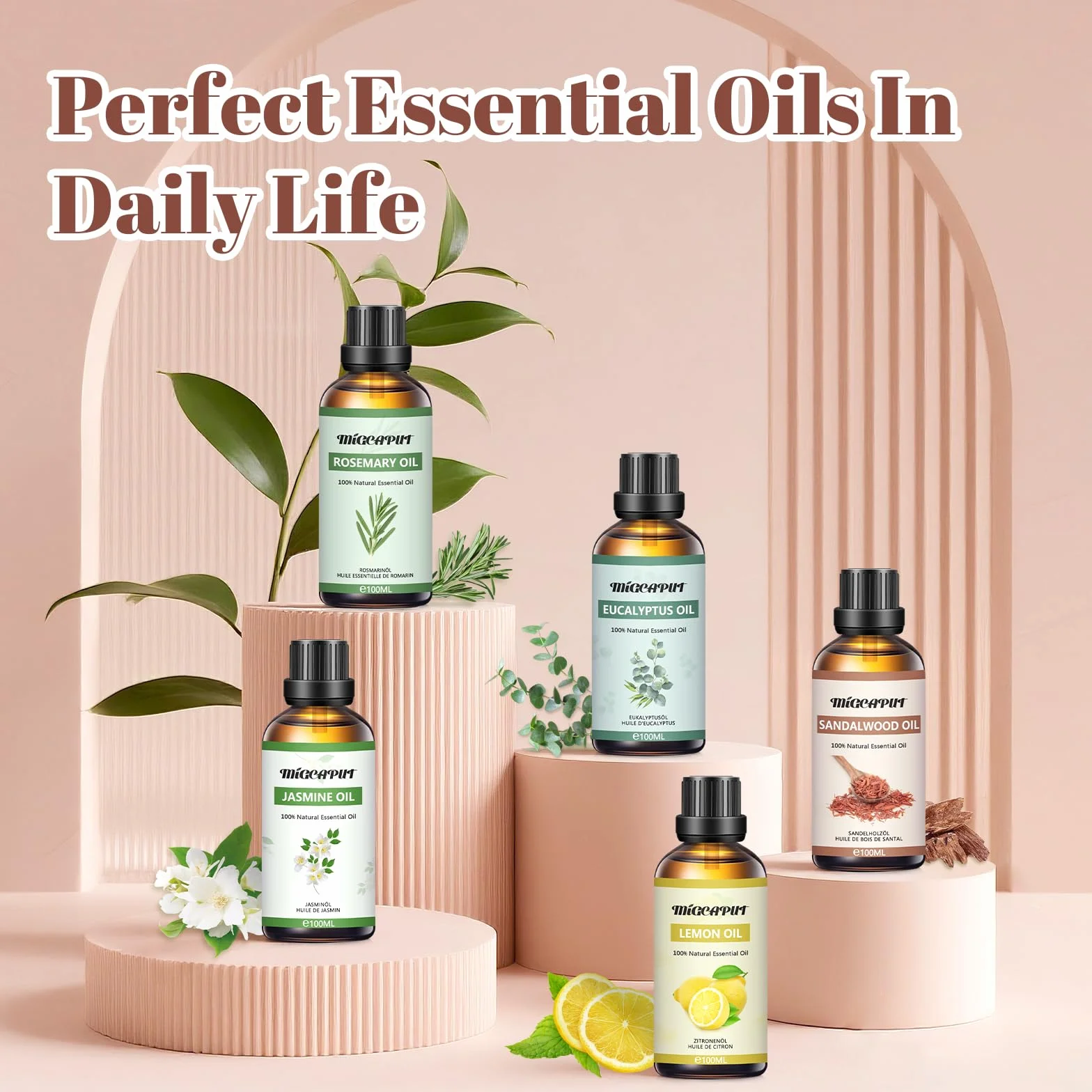 MIGCAPUT Olejek Eteryczny z Drzewa Sandałowego 100ML, Naturalny Olejki Aromaterapeutyczny, Olejek Zapachowy Premium do Dyfuzora, SPA, Masażu, Ręcznie Robione Mydło, Ręcznie Robione Świece