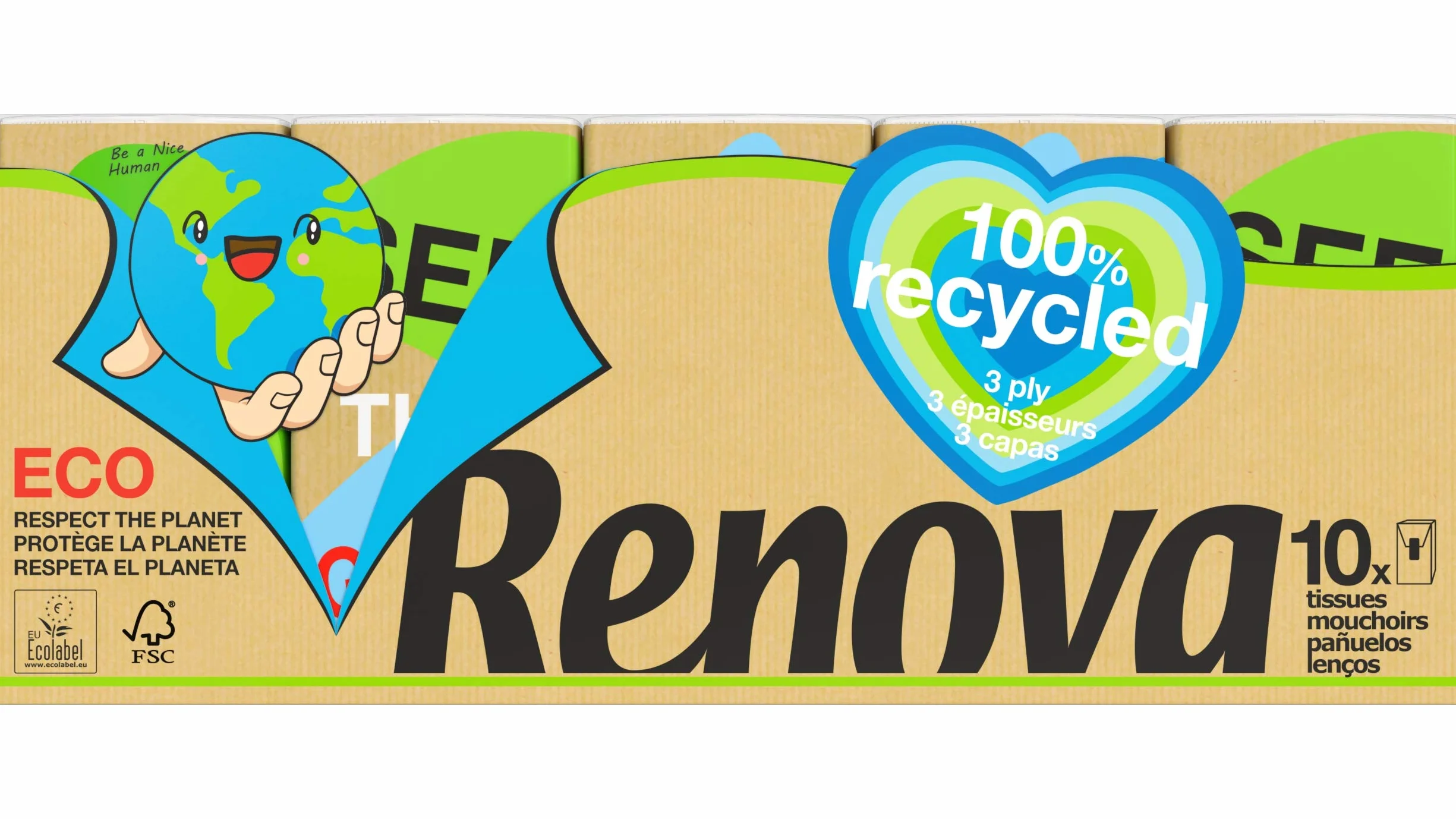 RENOVA 100% Recycled Chusteczki Kieszonkowe - 10 Pakietek