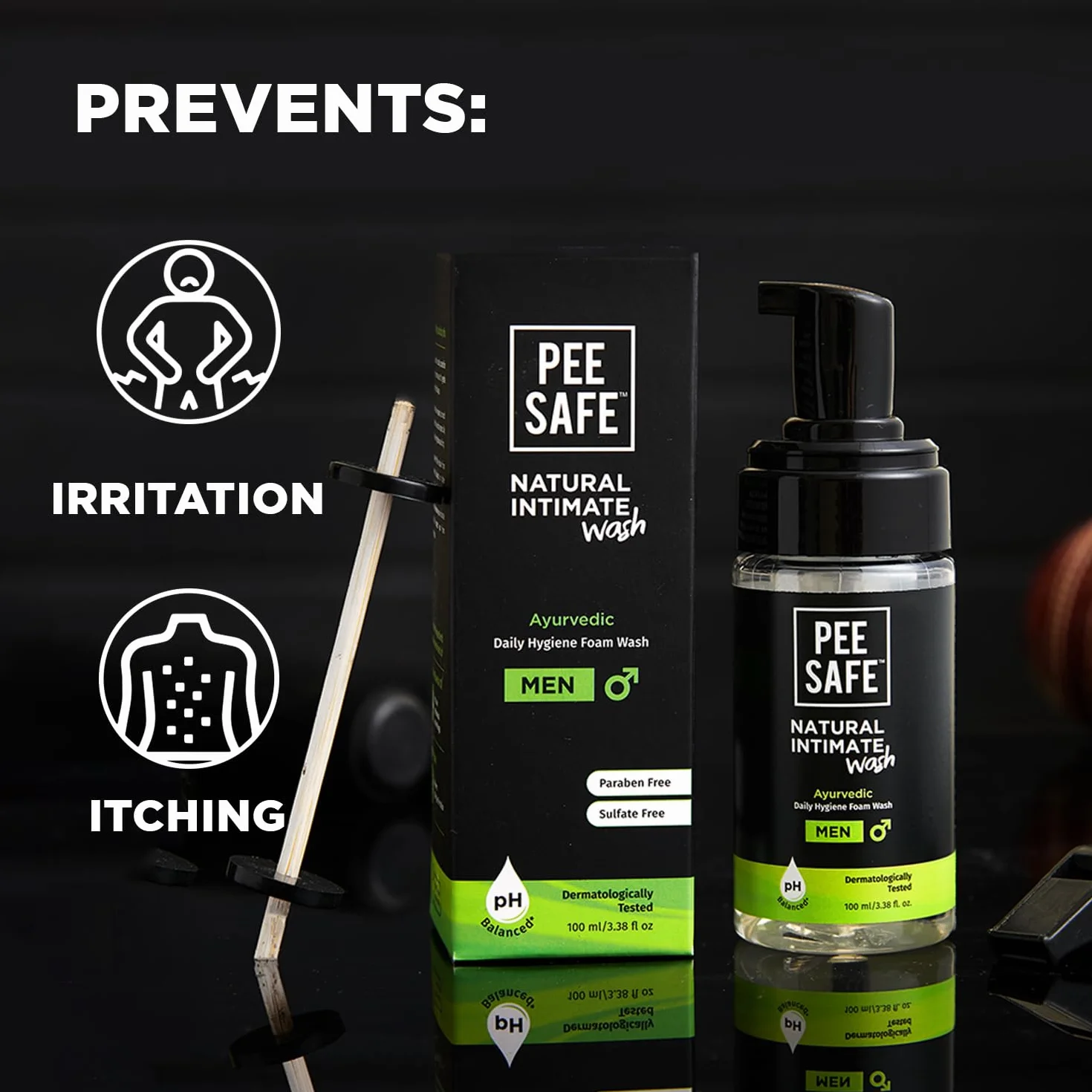 PEESAFE Naturalny żel do higieny intymnej dla mężczyzn | żel do kąpieli dla mężczyzn | żel do higieny narządów płciowych | żel do codziennej higieny, z olejkiem eterycznym z drzewa herbacianego i ekstraktami ajurwedyjskimi, 100% bez alkoholu - 3,38 Fl Oz