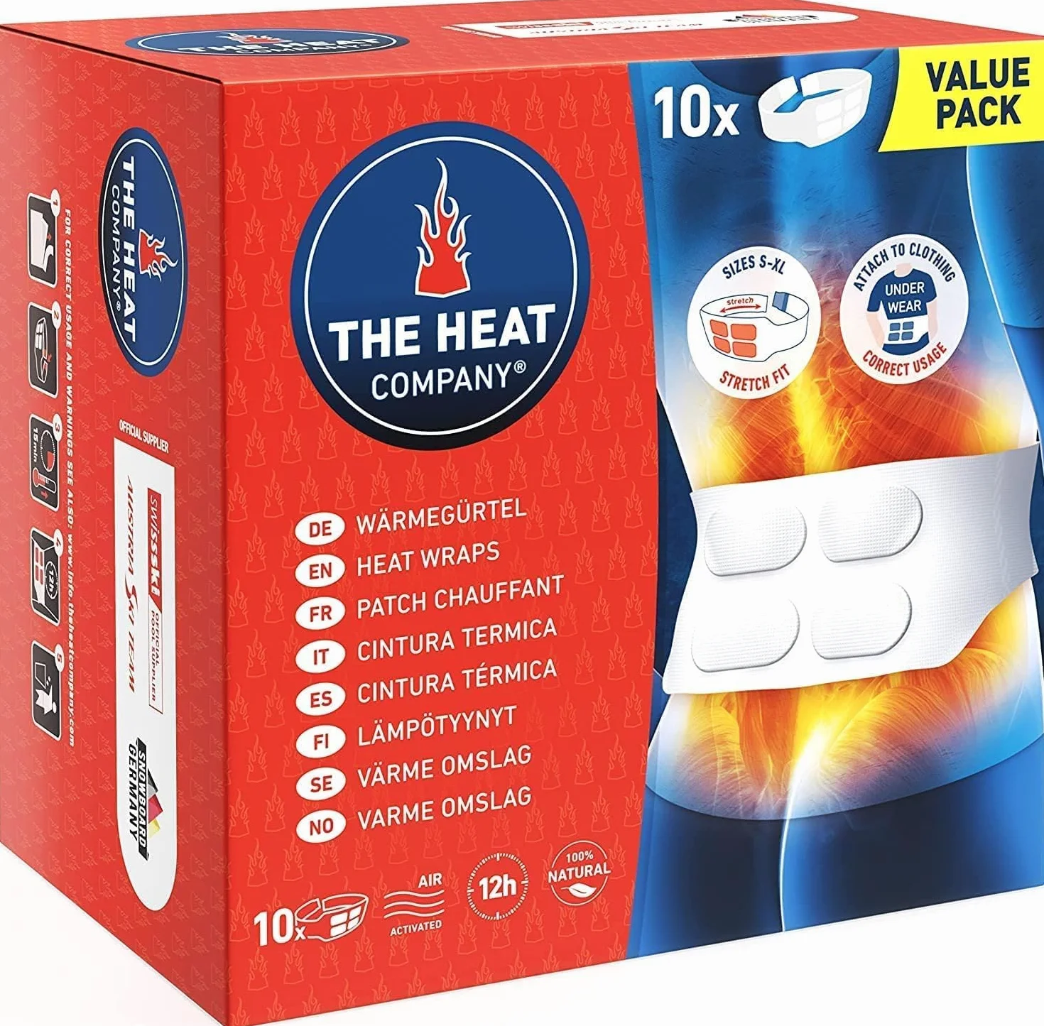 THE HEAT COMPANY Heat Wraps 10 sztuk Ogrzewanie ciała aktywowane powietrzem czysto naturalne S-XL