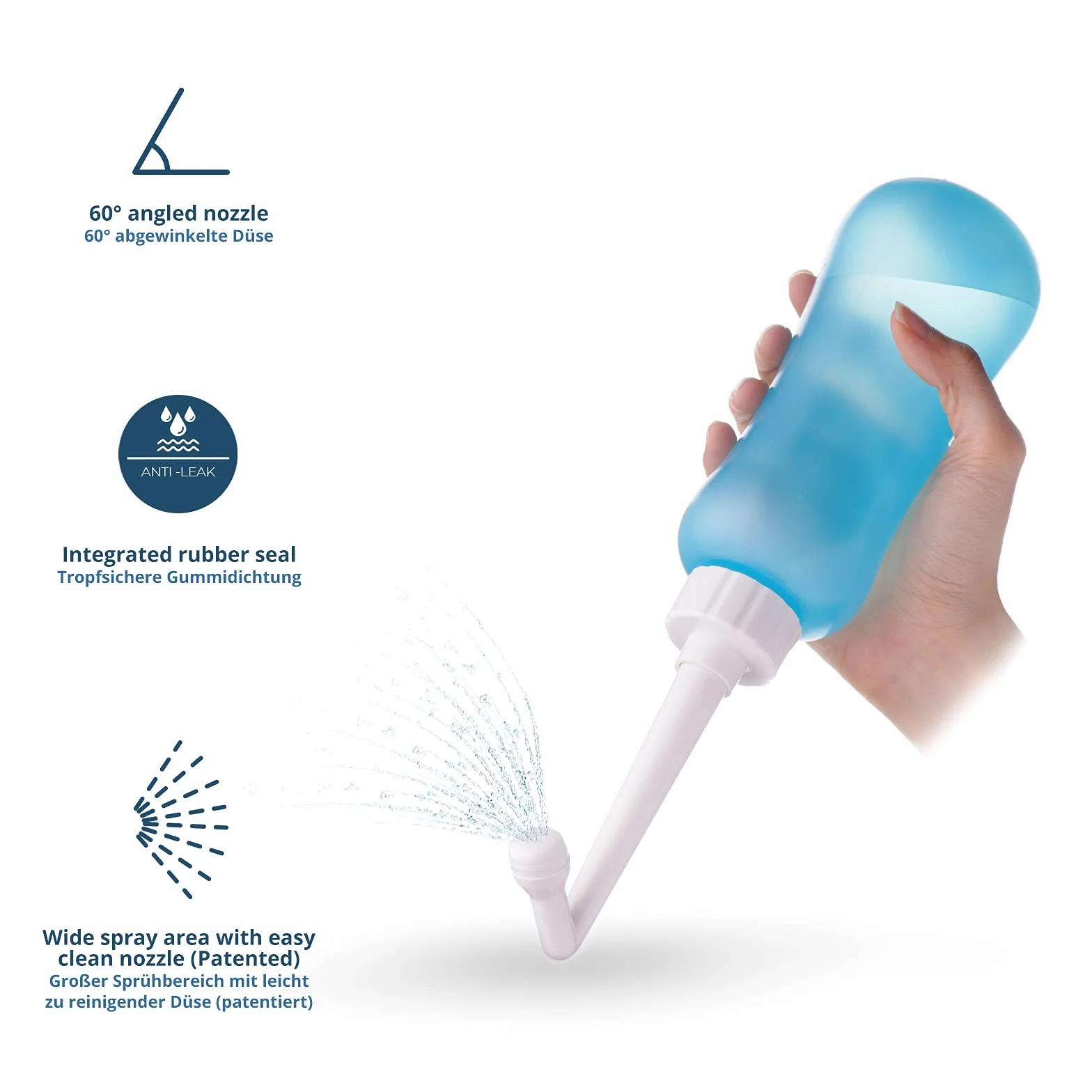 T2 Butelka na krocze - przenośny bidet do pielęgnacji poporodowej, ulga w bólu, plastikowa butelka 450 ml z dyszą 60° i zmywalną torbą do przechowywania, torba szpitalna, niezbędna dla mamy, prezent