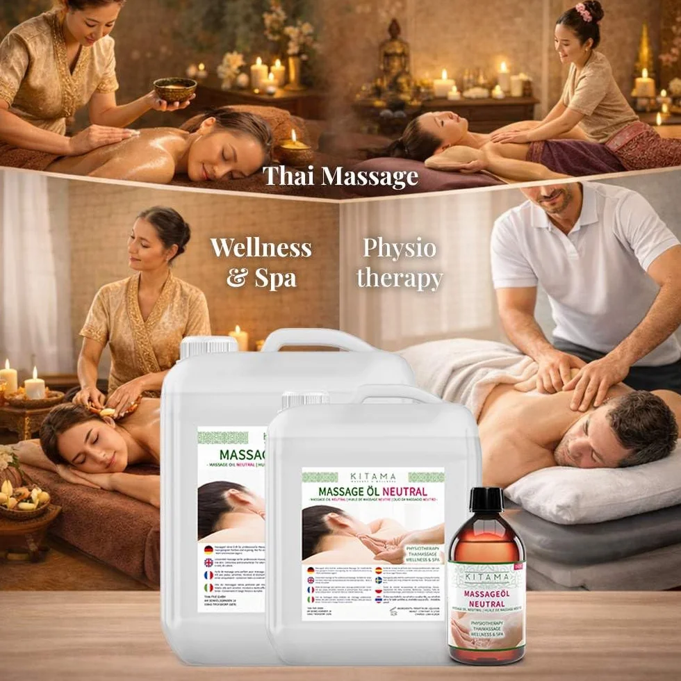 Kitama Olej do masażu neutralny i miękki, 20 litrów (2 x 10 l) + pompa kanistra DIN 45