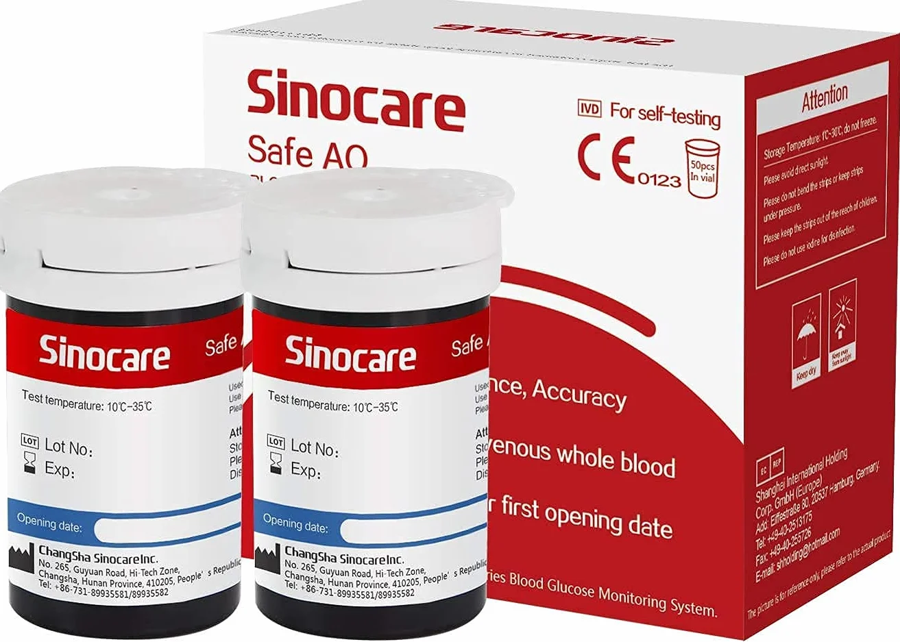 sinocare Paski do testowania cukru we krwi x 50 i lancet x 50, Codzienna kontrola poziomu cukru we krwi dla diabetyków (tylko dla Safe AQ Smart i Safe AQ Voice)