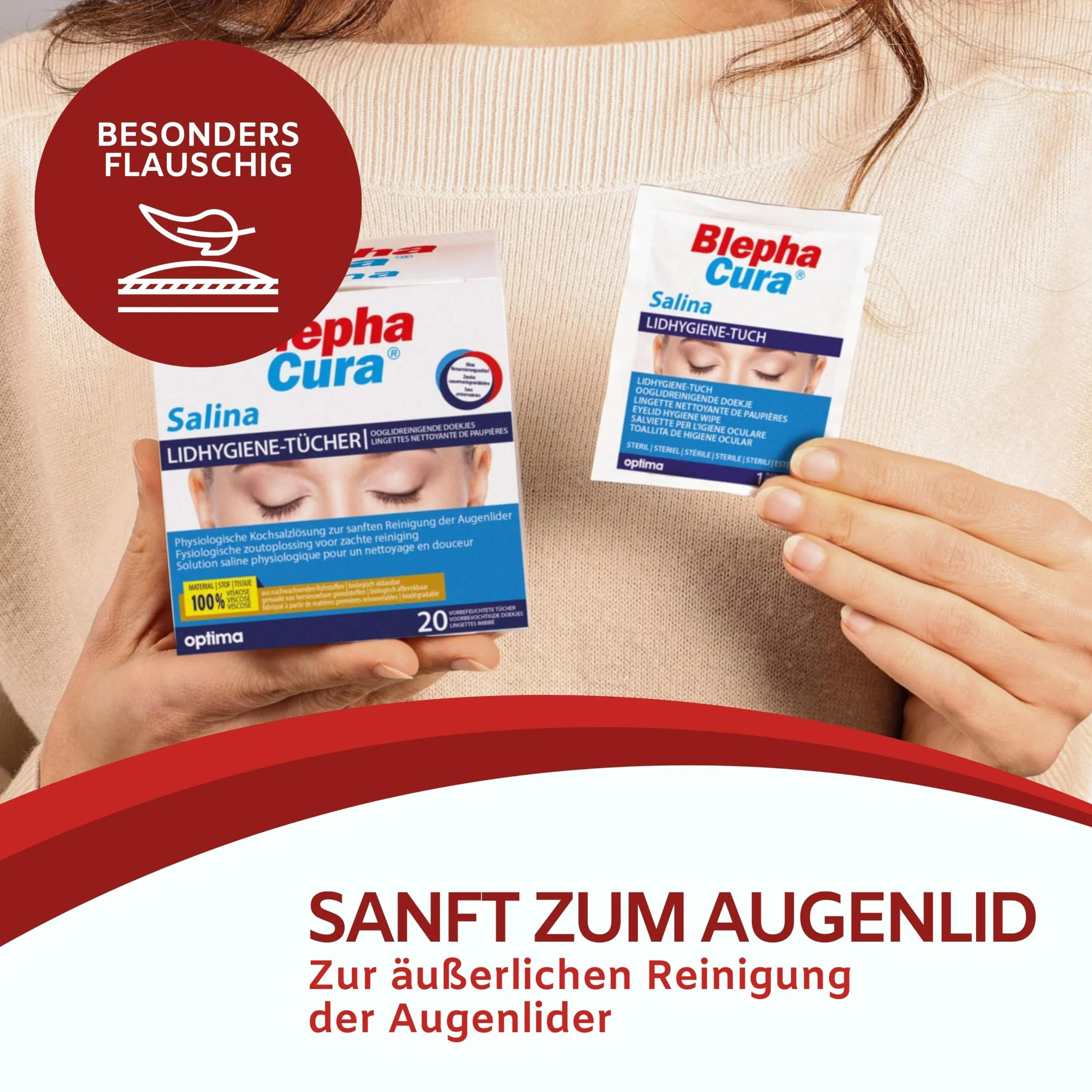 BlephaCura SALINA Lidhygiene-Tücher, sterile vorbefeuchtete Einmaltücher zur Reinigung der Augenlider, 20 Sztuka Ściereczki