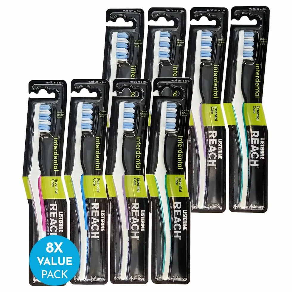 REACH Essential Care Interdental Full Head Toothbrush (Medium, 8 Packs)