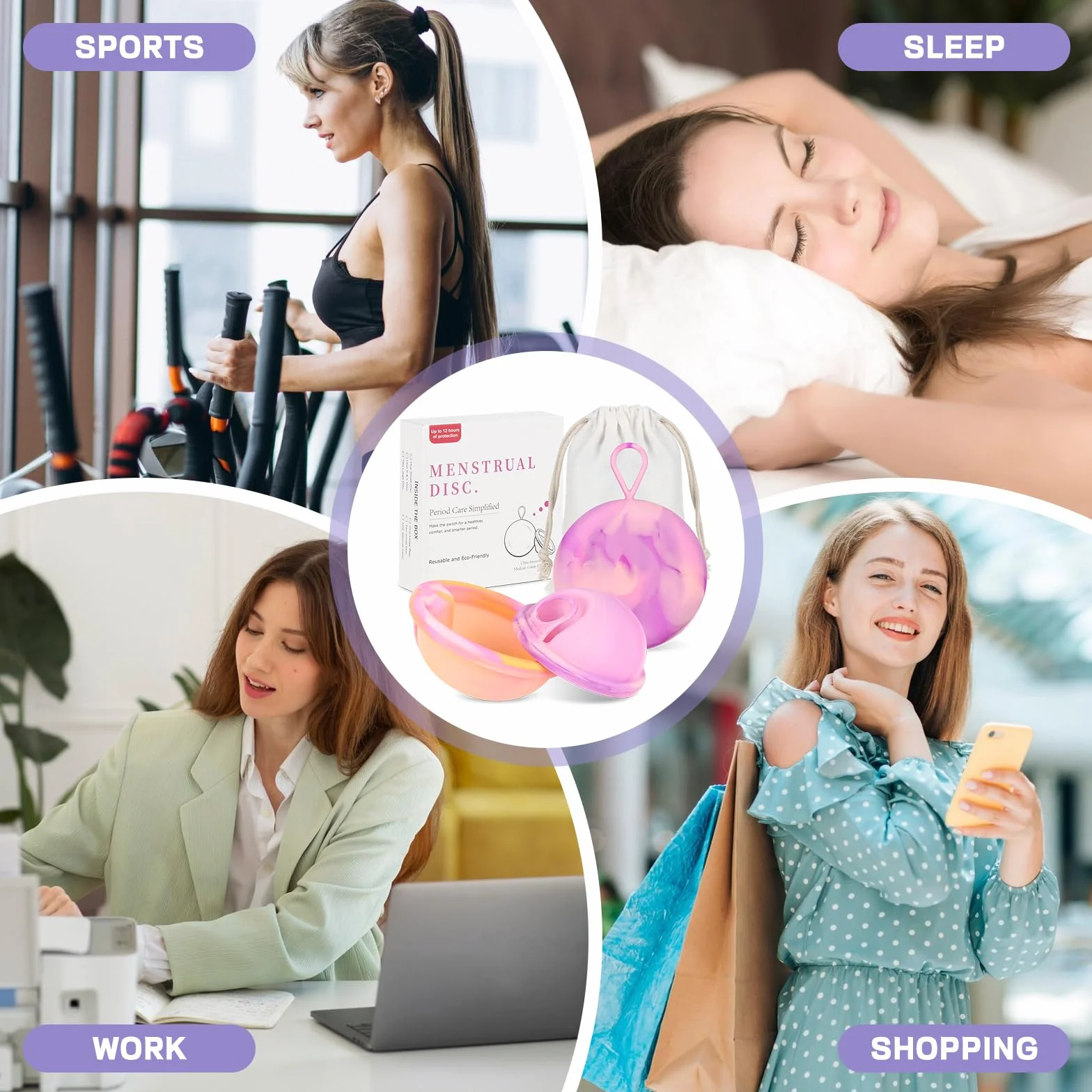 Zestaw krążków menstruacyjnych, krążek miesiączkowy, dysk menstrualny z 2 krążkami okresowymi w rozmiarze S+L i kieszeniami do przechowywania, z silikonu medycznego, do uprawiania sportu