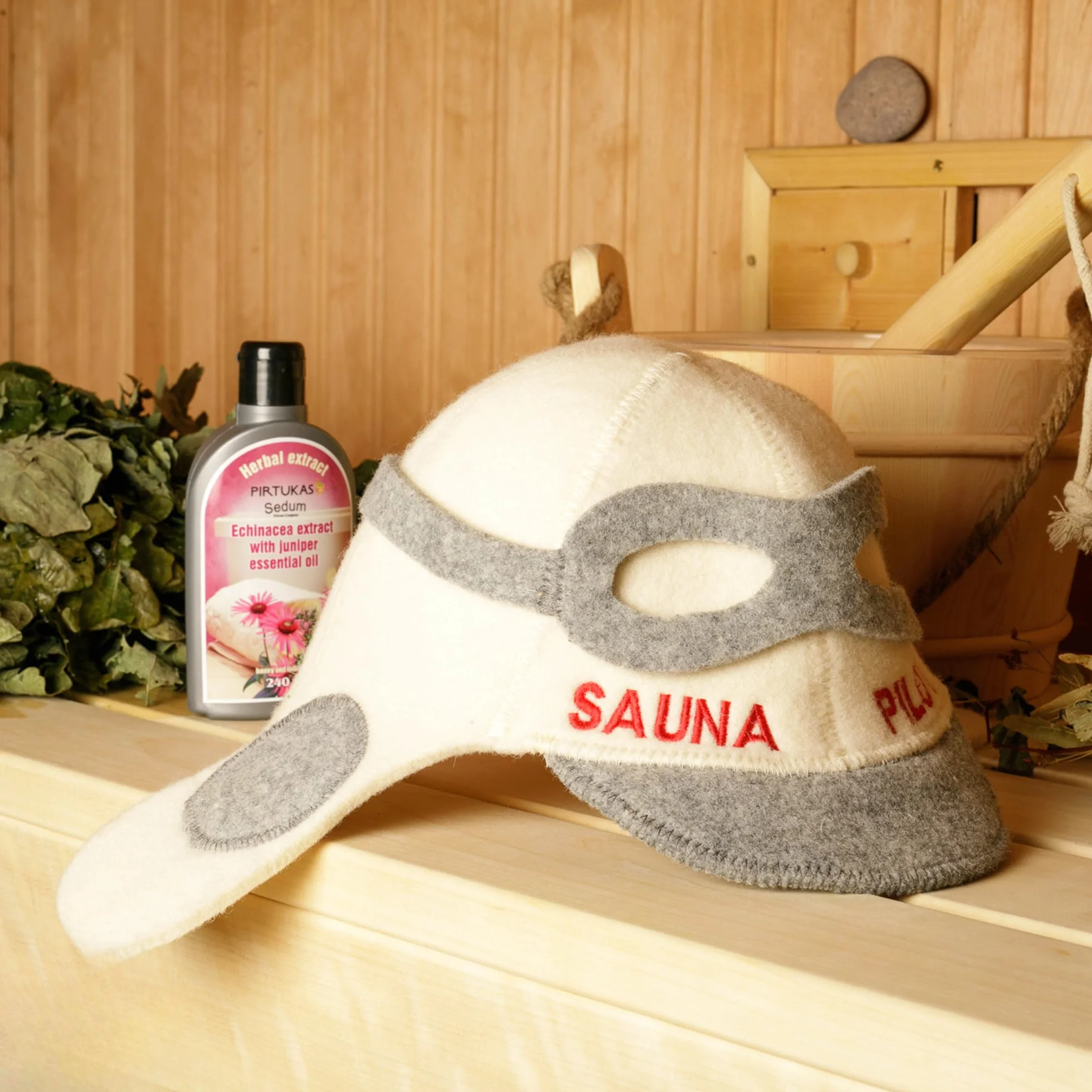 Czapka pilotka do sauny 100% organiczna wełna filcowa ochraniacz włosów haftowany