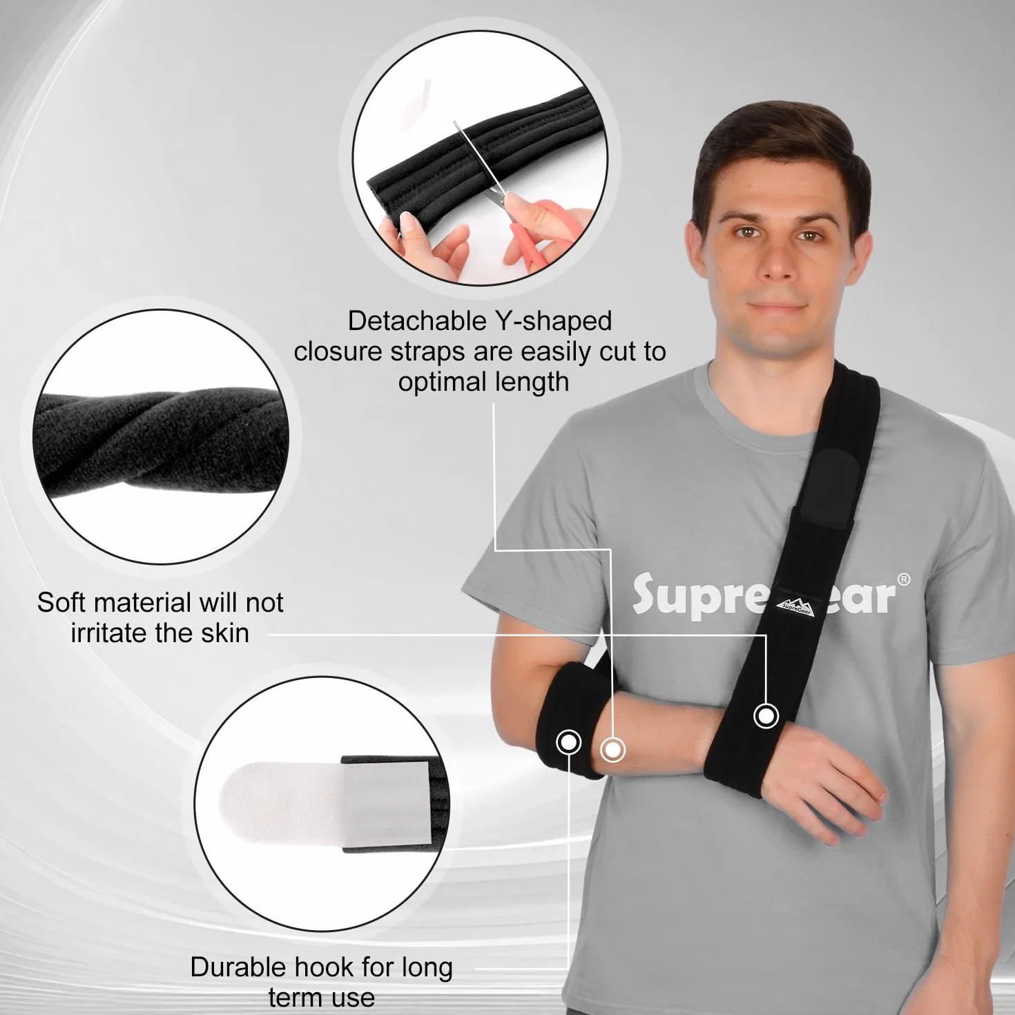 SupreGear pas na ramię, regulowane lekkie wygodne ramię immobilizer ramię oddychające medyczne wsparcie ramienia dla uszkodzonych ramion/dłoni / łokcia - 180 cm