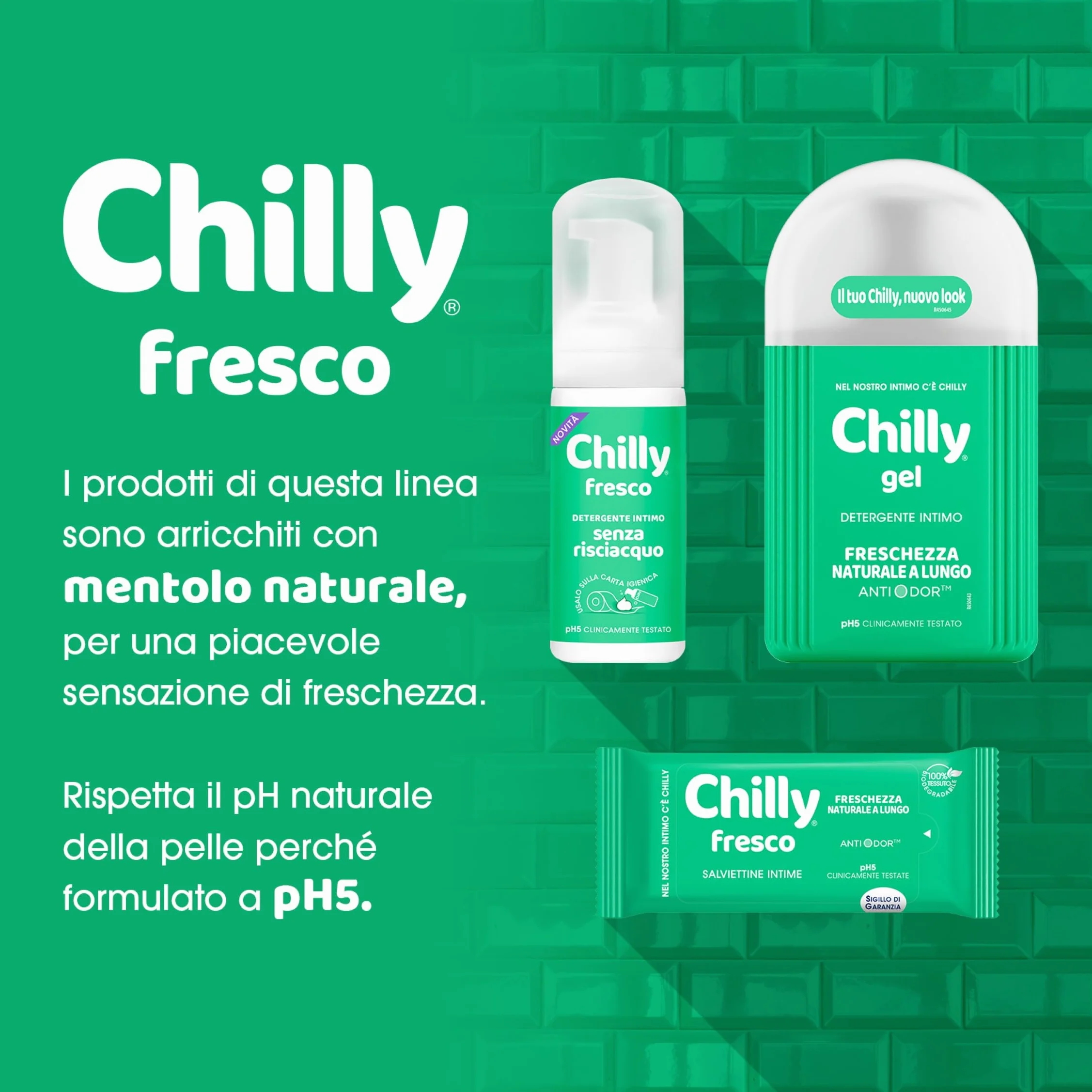 Chilly, Żelowy środek do czyszczenia bielizny, środek do czyszczenia higieny z naturalnym mentolem - naturalna świeżość - do codziennego użytku - testowana klinicznie, pH 5 - butelka 300 ml