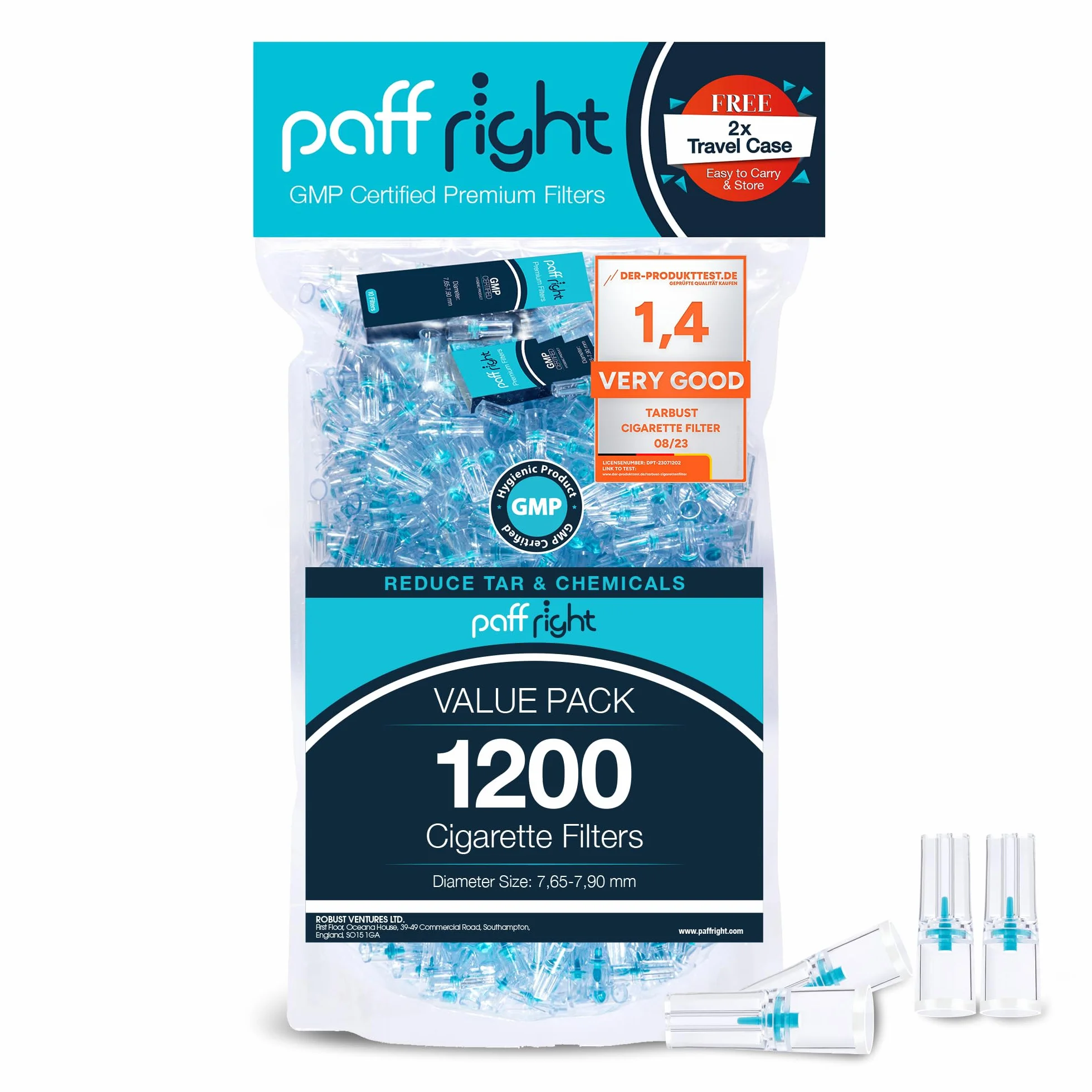 Paffright 1200 filtrów do papierosów 8 mm antysmolisty plastikowy ustnik