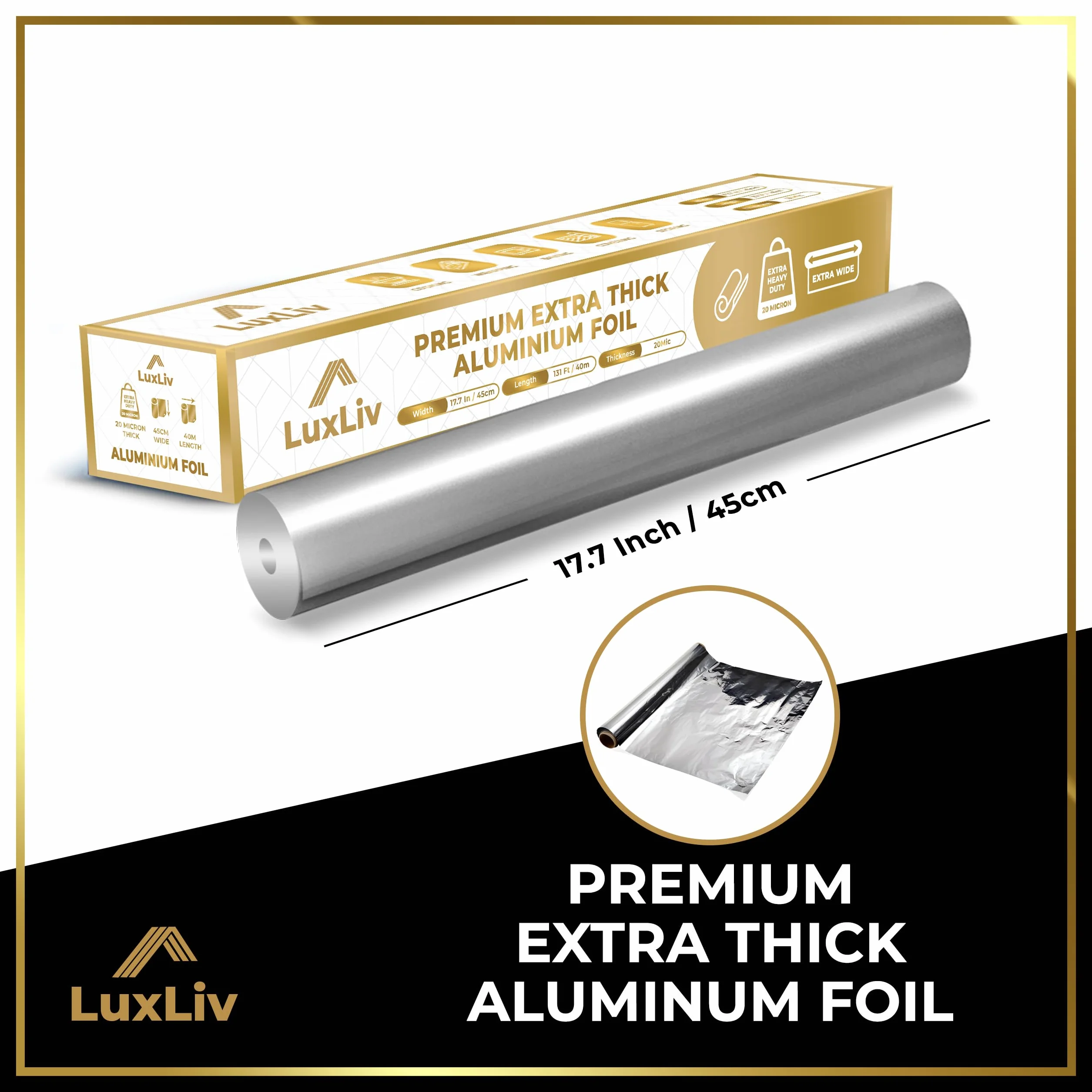 Aluminiowa folia na rolkę 45,7 cm x 39,9 m 20 mikronów 17,9 m² klasa komercyjna do grillowania gotowania