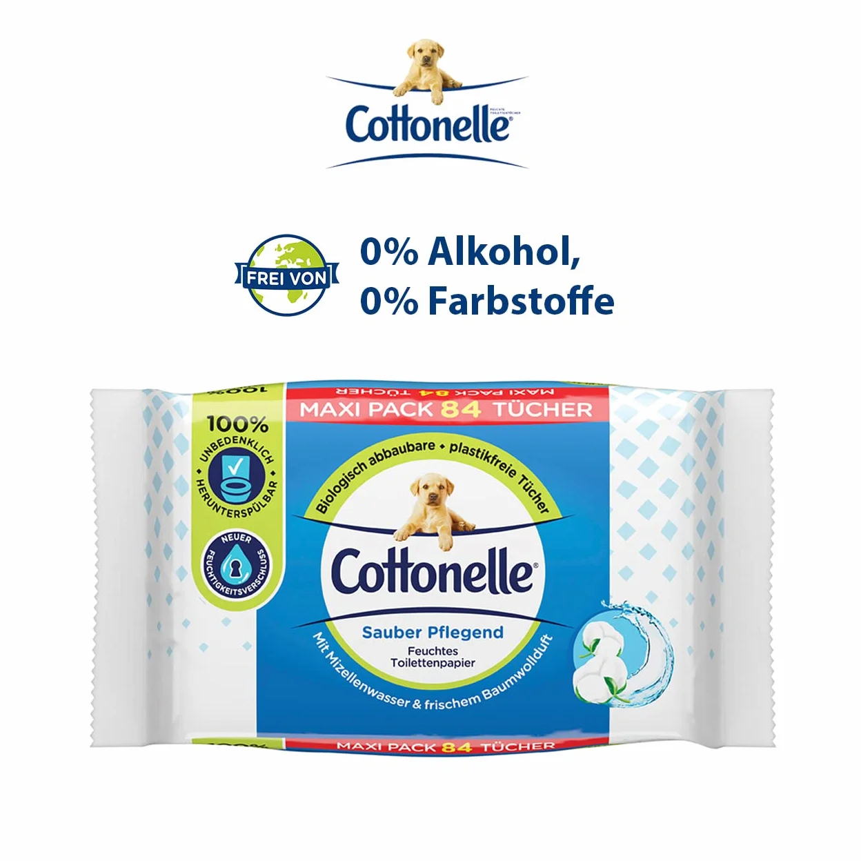 Cottonelle Wilgotny papier toaletowy, czysty, pielęgnacyjny, woda micelarna i zapach bawełny, opakowanie maksimum, 6 x 84 ściereczki toaletowe