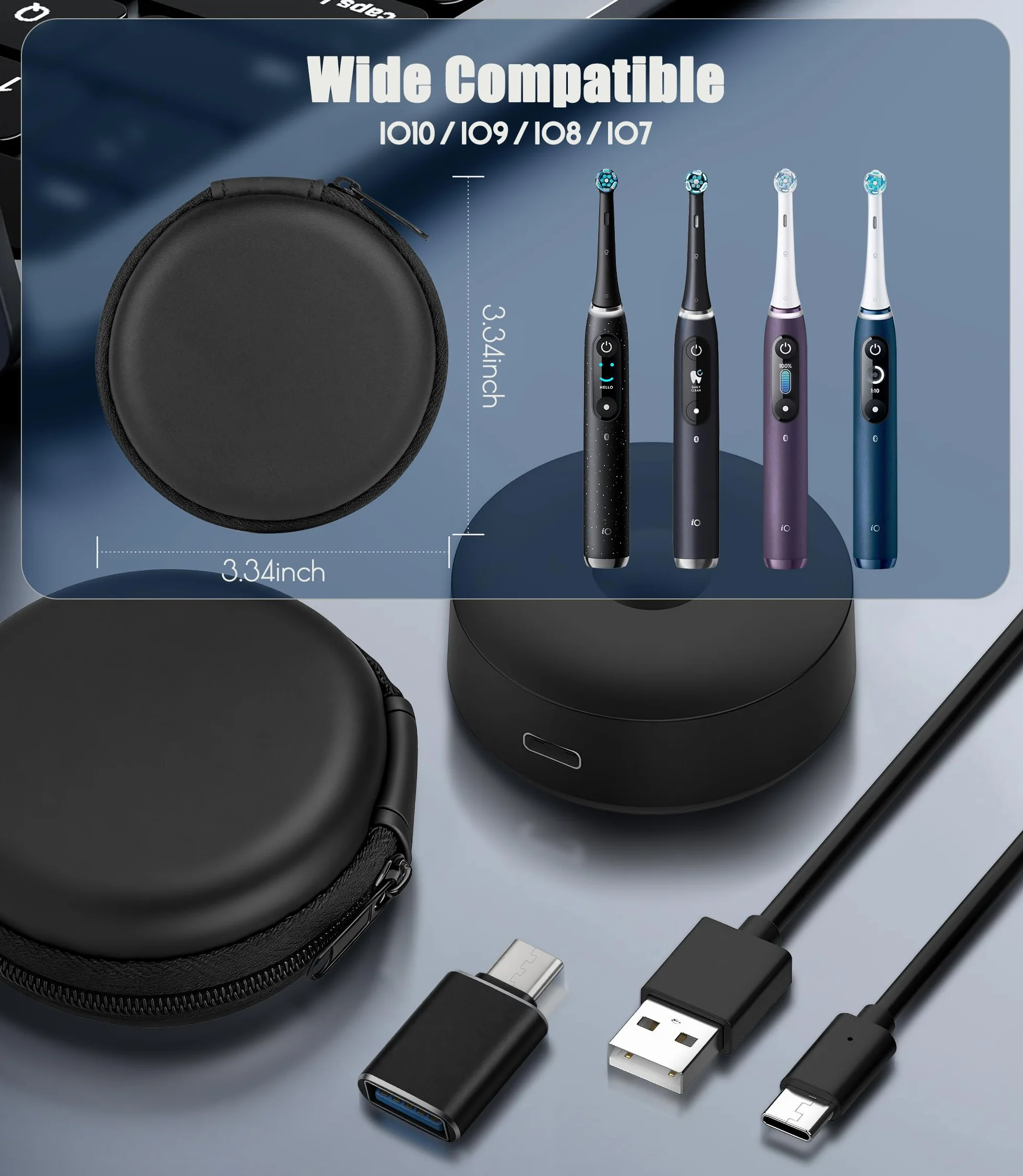 Ładowarka magnetyczna IPX7 do Braun Oral B IO10 IO9 IO8 IO7 z adapterem USB-C i etui