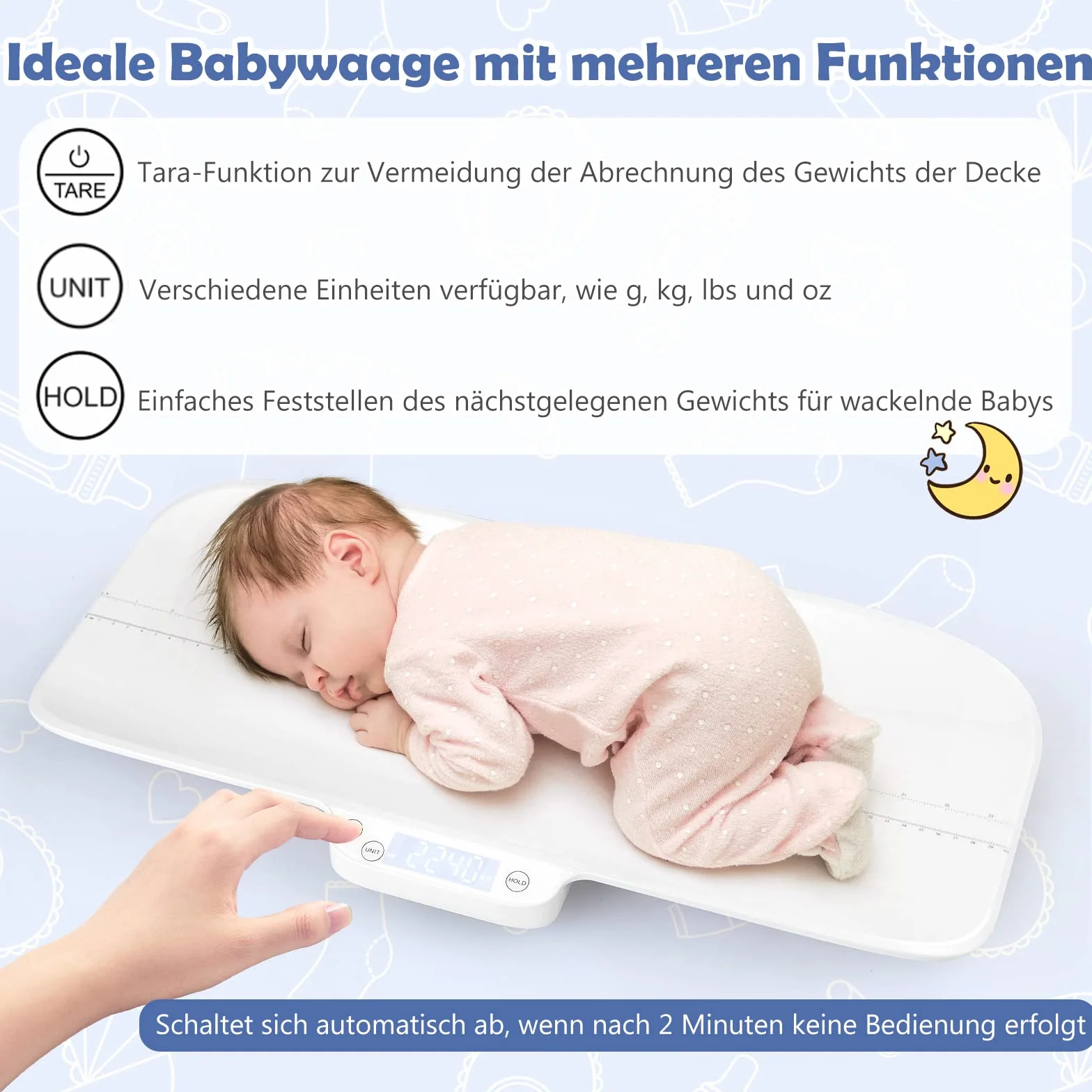 COSTWAY Cyfrowa Waga dla Niemowląt i Dzieci - Wielofunkcyjna, do 30 kg, 4 Tryby Pomiaru, Zakrzywiona Powierzchnia, Funkcja Tary i Trzymania