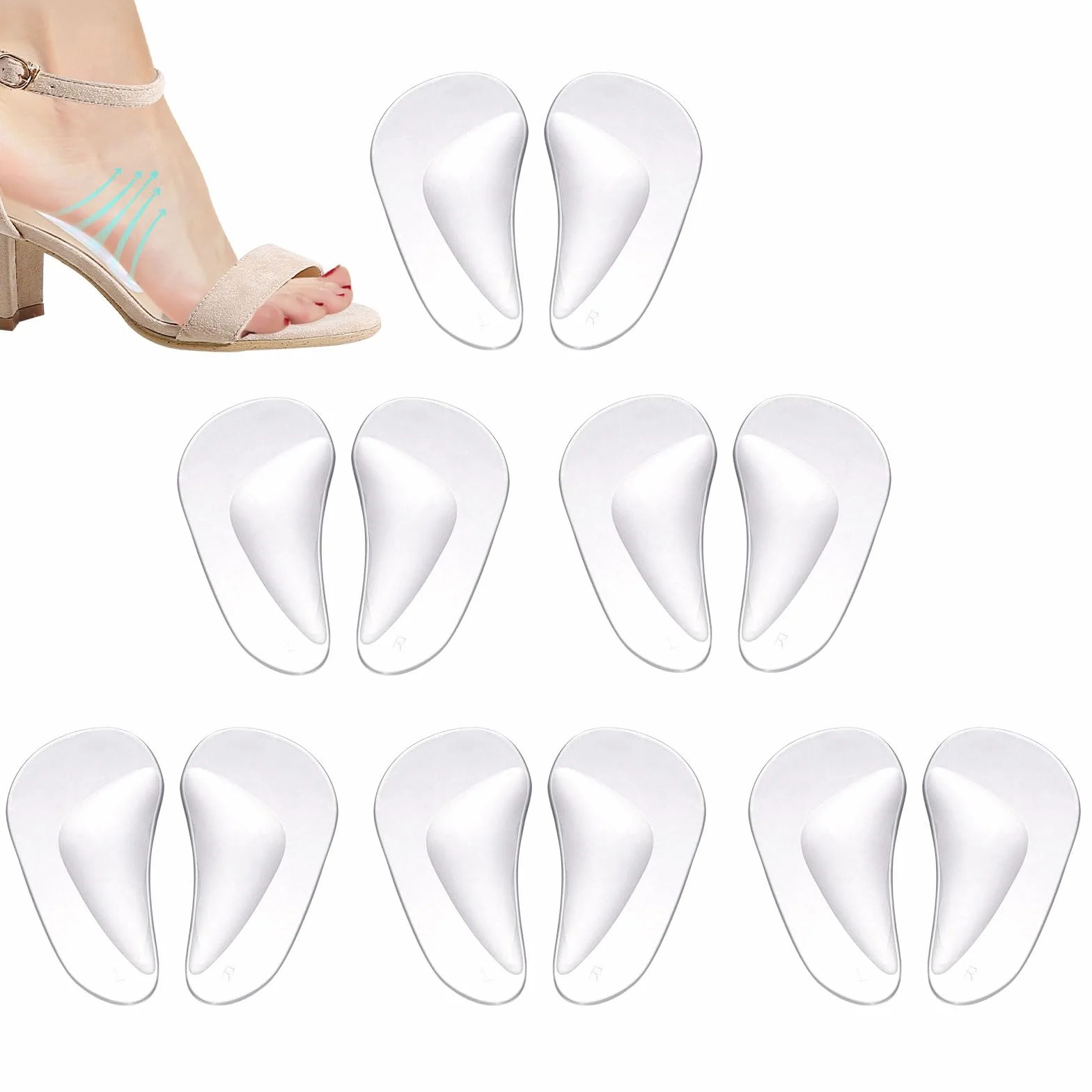 12 Szt. Arch Support Insoles, Przezroczyste Samoprzylepne Wkladki Podtrzymujace Luk Stopy Silikonowe Wkladki Podtrzymujace Luk Stopy do Sandalów na Wysokim Obcasie i Plaskich Butów