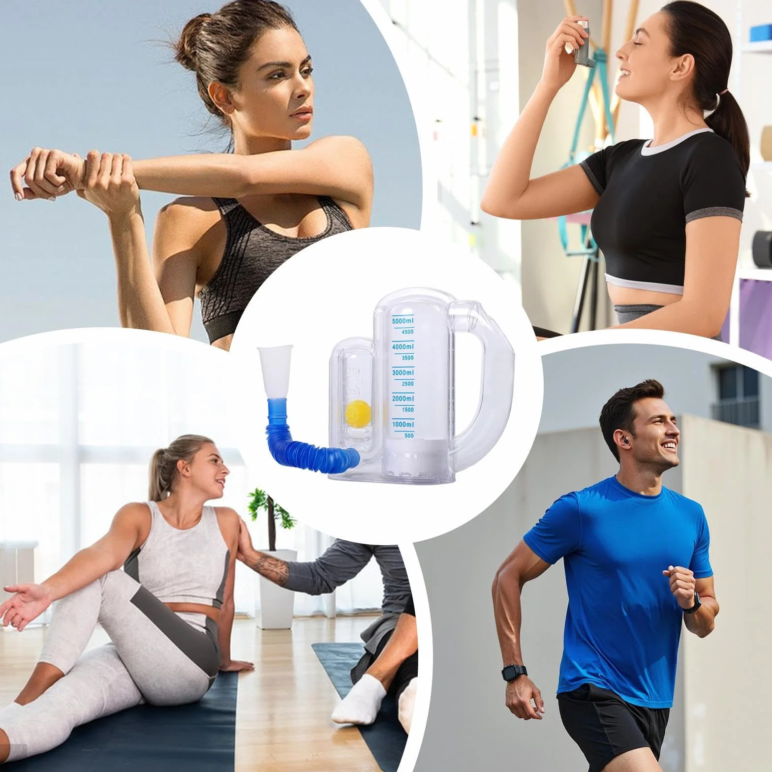 Incentive Spirometer Adult, trener płuc ze wskaźnikiem przepływu powietrza, 5000 ml, trenażer oddychania dla mężczyzn, kobiet, seniorów, przenośny przyrząd do oddechu, domowa rekonwalescencja, 19 x 15
