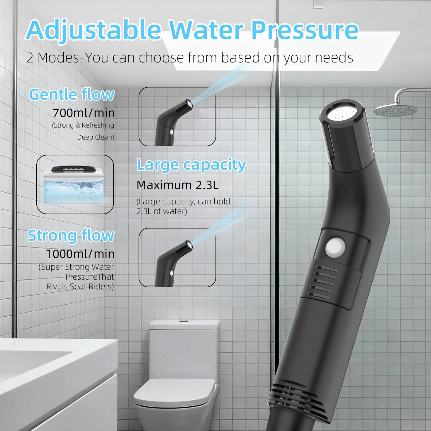 Przenośny bidet podróżny USB-C 2,3 l czarny