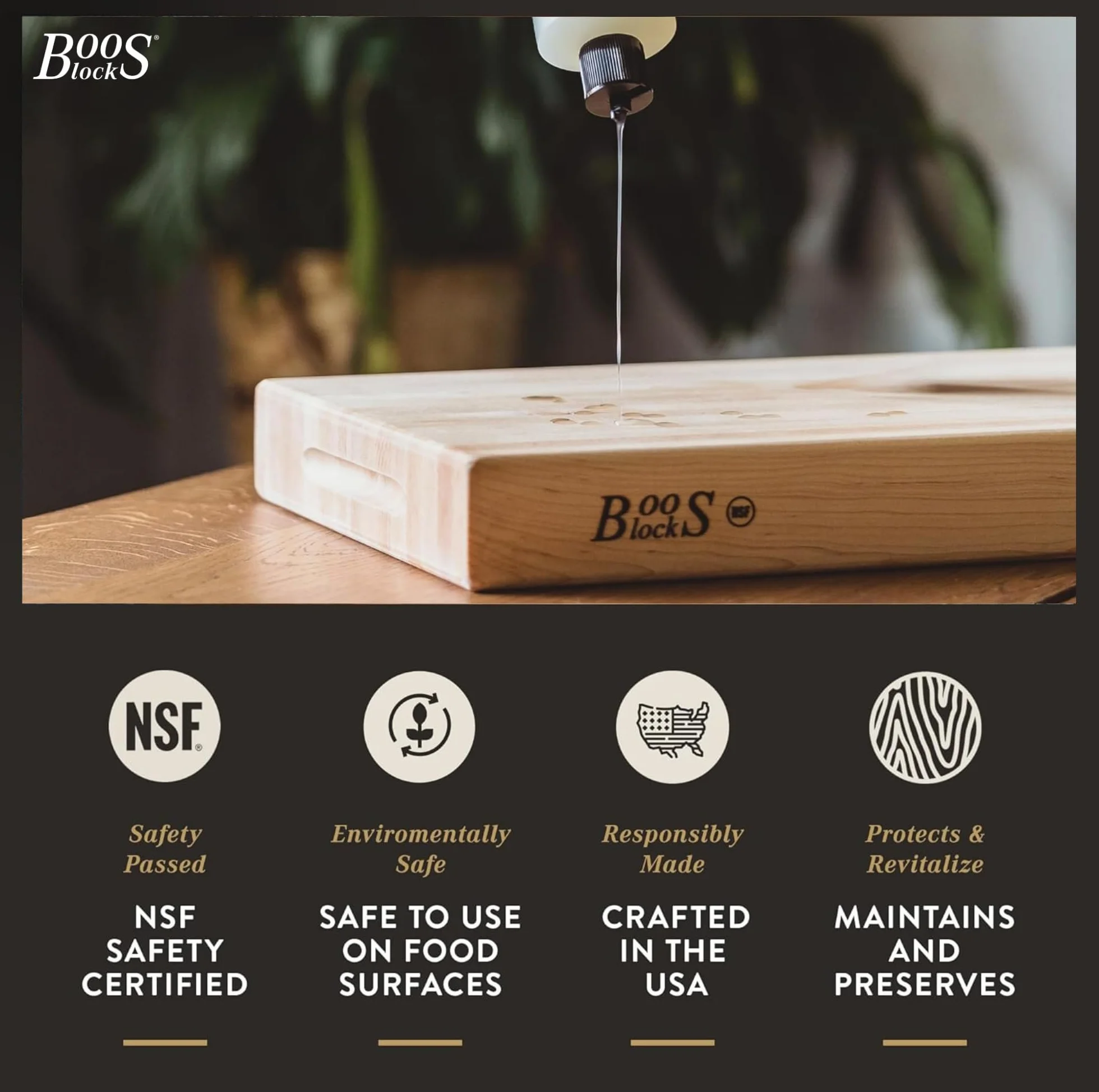 Boos Blocks® Mystery Oil olejek pielęgnacyjny, 473 ml; bezpieczny dla żywności olej do deski do krojenia, bloku mielonego, blatu kuchennego, przyborów kuchennych i wielu innych..
