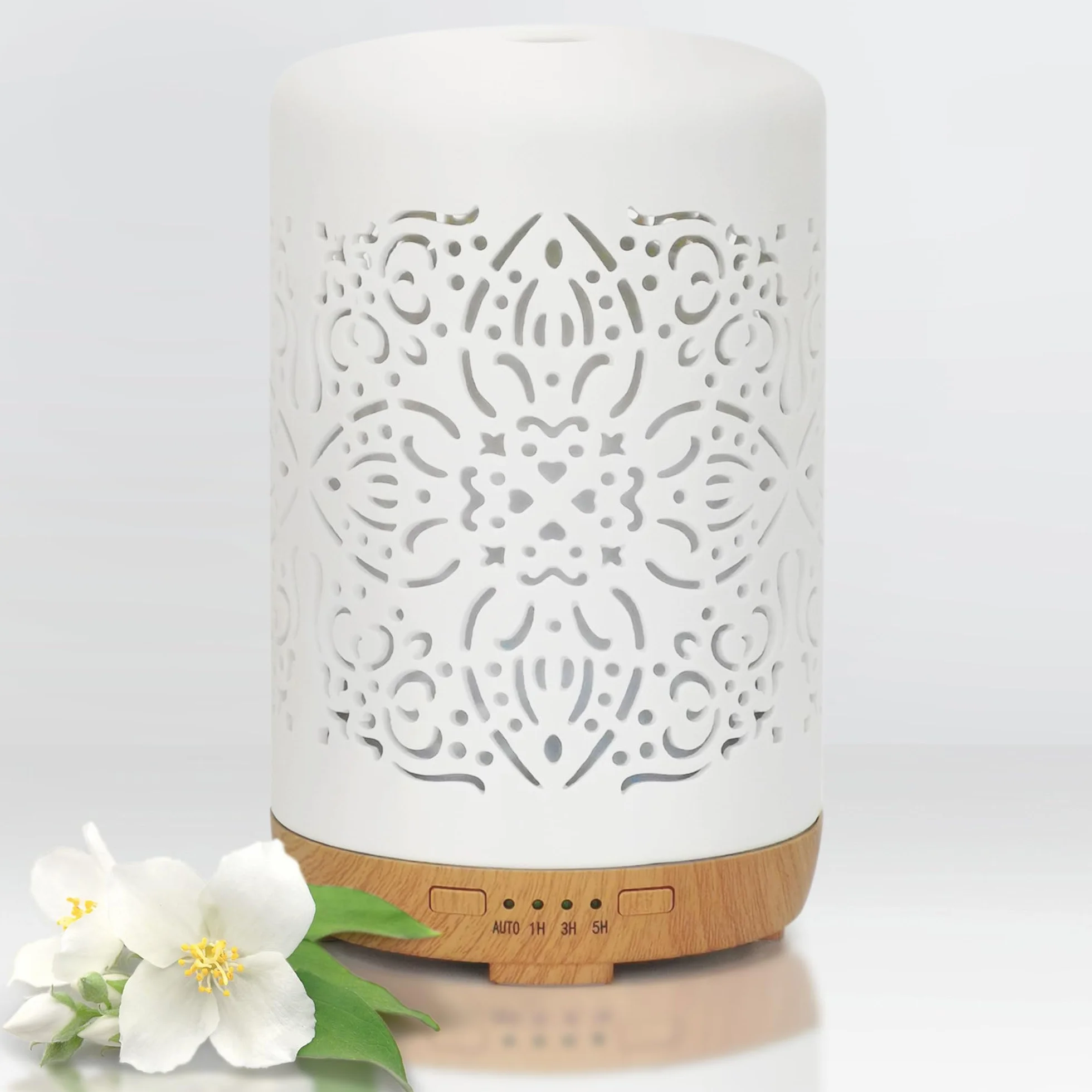 Earnest Living Dyfuzor do olejków eterycznych, dyfuzor z białej ceramiki, 250 ml, timer, nocne światełka i automatyczne wyłączanie, do domu i biura, nawilżacz powietrza, dyfuzor do aromaterapii