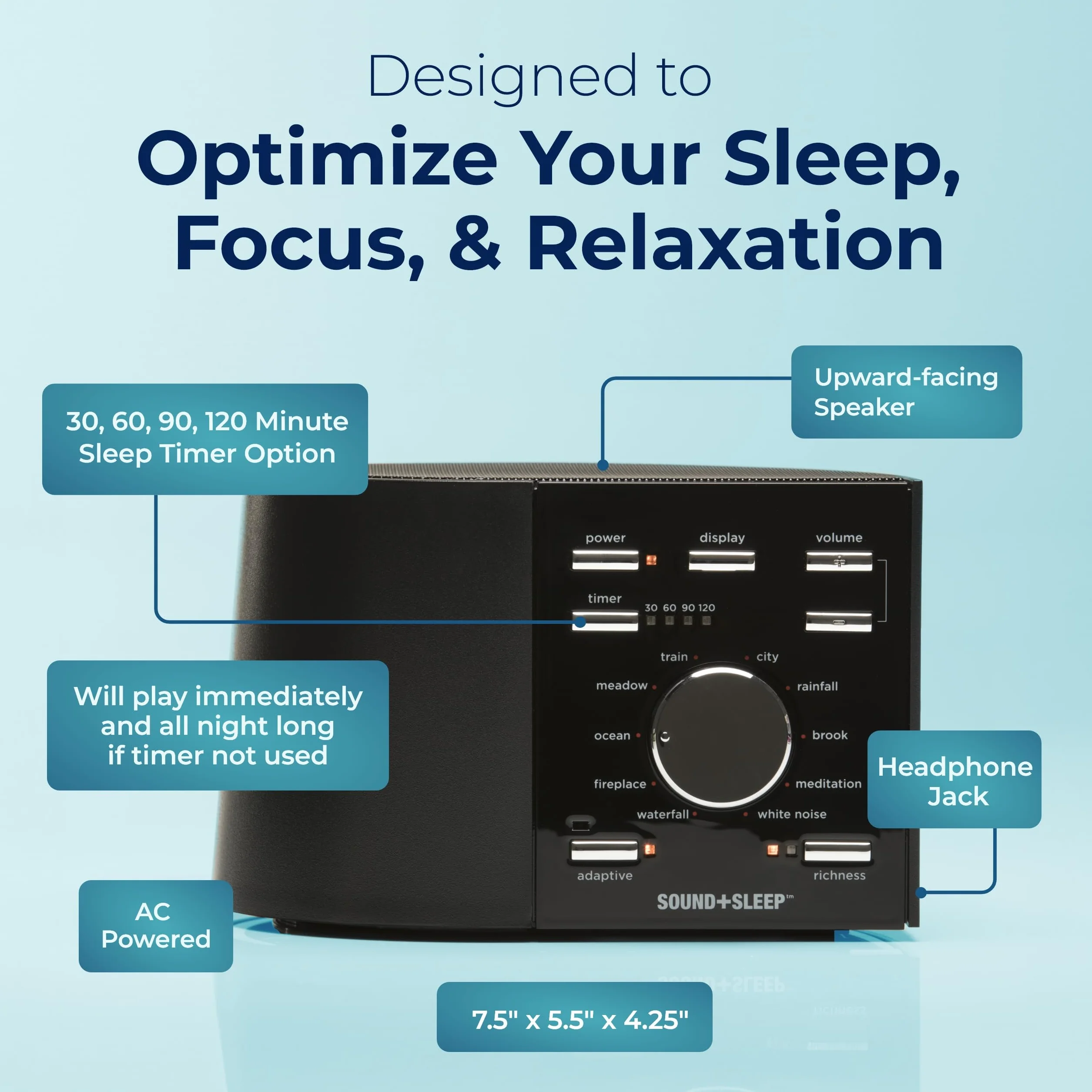 Sound+Sleep High Fidelity urządzenie do spania z dźwiękami natury, wentylatora, białym szumem i adaptacyjną technologią dźwiękową Global Edition