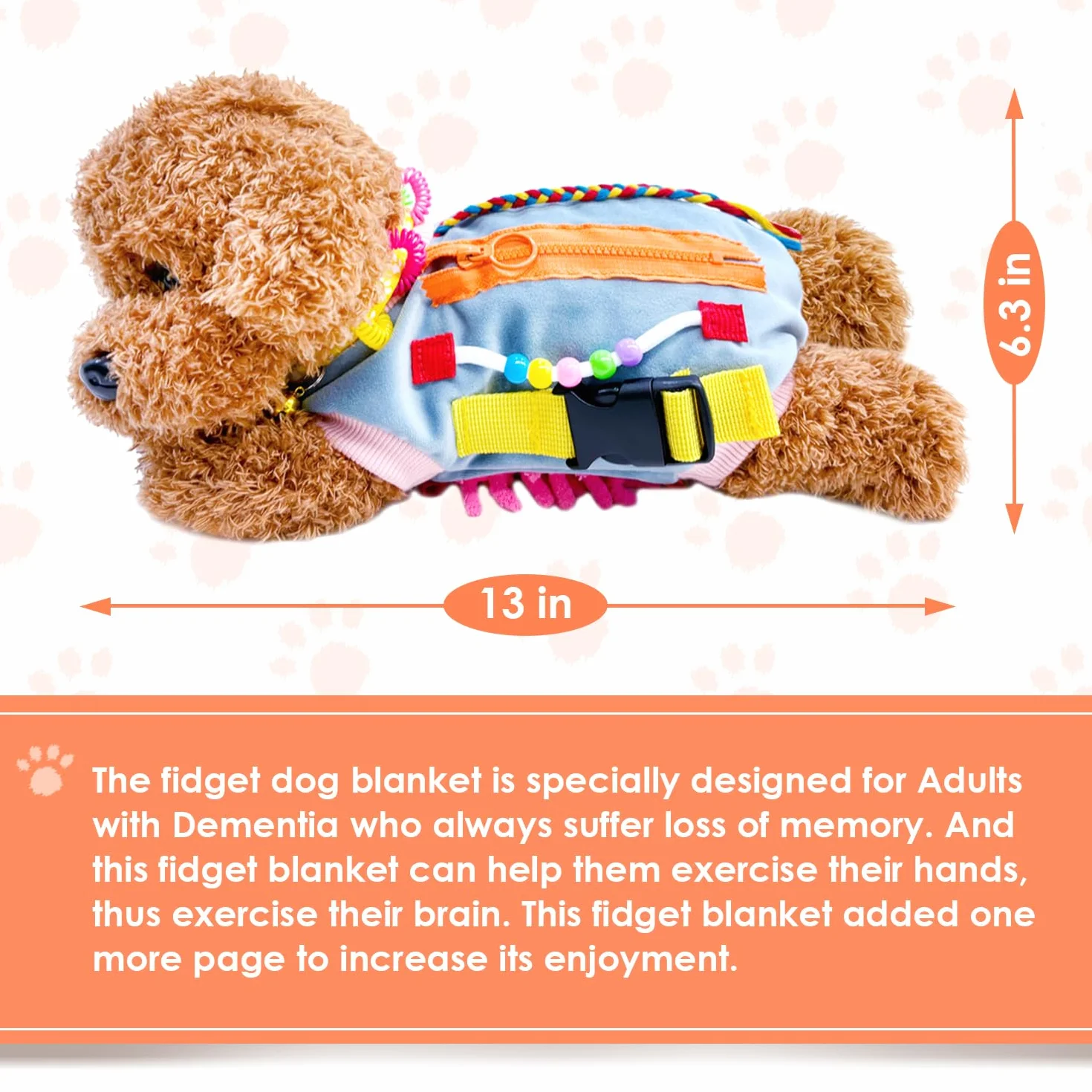 Fidget Blanket, koc dla osób starszych, koc z czujnikiem ruchu na demencję, prezent i do aktywności dla seniorów z chorobą Alzheimera lub demencją