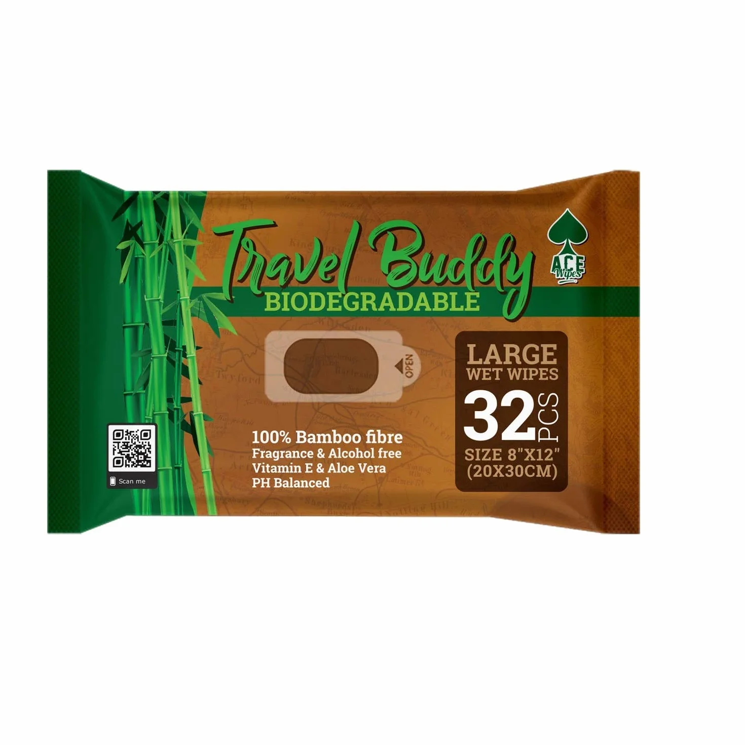 Travel Buddy duże biodegradowalne chusteczki nawilżane – na kemping, festiwal, wędrówki, w podróż, pod namiot – akcesoria, gadżety, niezbędne przybory, chusteczki