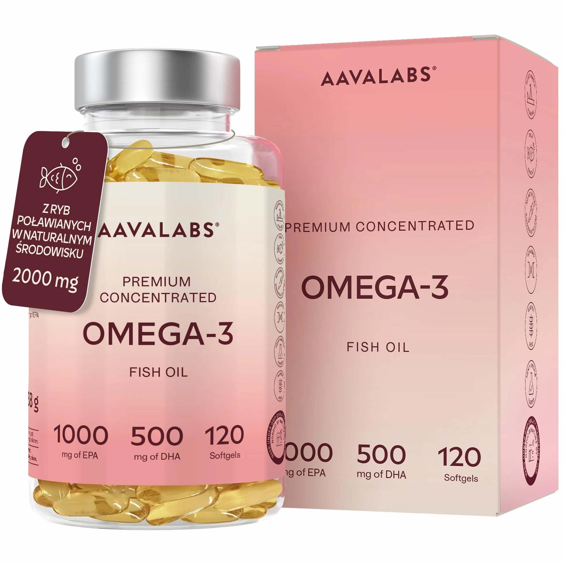 Omega 3 kapsułki o wysokiej dawce – 2000 mg oleju z ryb na dzień (2 kapsułki) – 1000 mg EPA + 500 mg DHA na dzień – skuteczne kwasy tłuszczowe omega-3 – zrównoważony połów – 120 kapsułek – na 60 dni