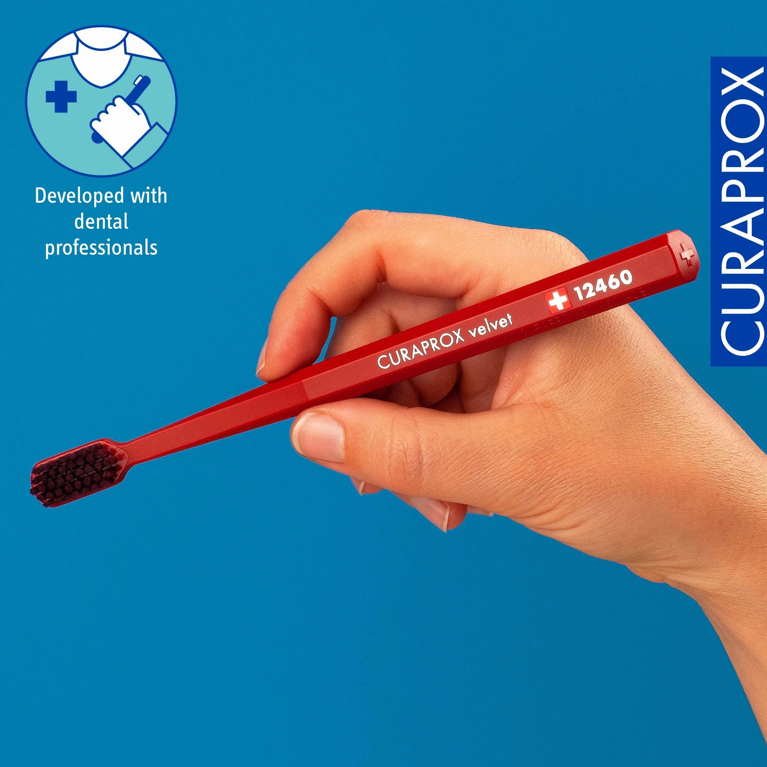 Curaprox CS 12460 aksamitna miękka szczoteczka do zębów wrażliwa Ultra delikatne czyszczenie 12 460 filamentami Miedź Czerwono-bordowa