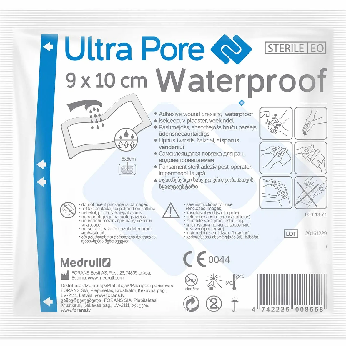 Medrull Wodoodporne plastry na rany, 9 x 10 cm, ULTRA PORE wodoodporne, sterylne, przezroczyste, mocne trzymanie – chroni przed skaleczeniami i zadrapaniami – idealne do prysznica, uprawiania sportu,