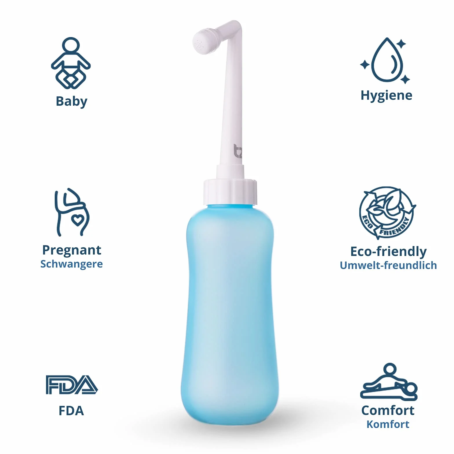 T2 Butelka na krocze - przenośny bidet do pielęgnacji poporodowej, ulga w bólu, plastikowa butelka 450 ml z dyszą 60° i zmywalną torbą do przechowywania, torba szpitalna, niezbędna dla mamy, prezent