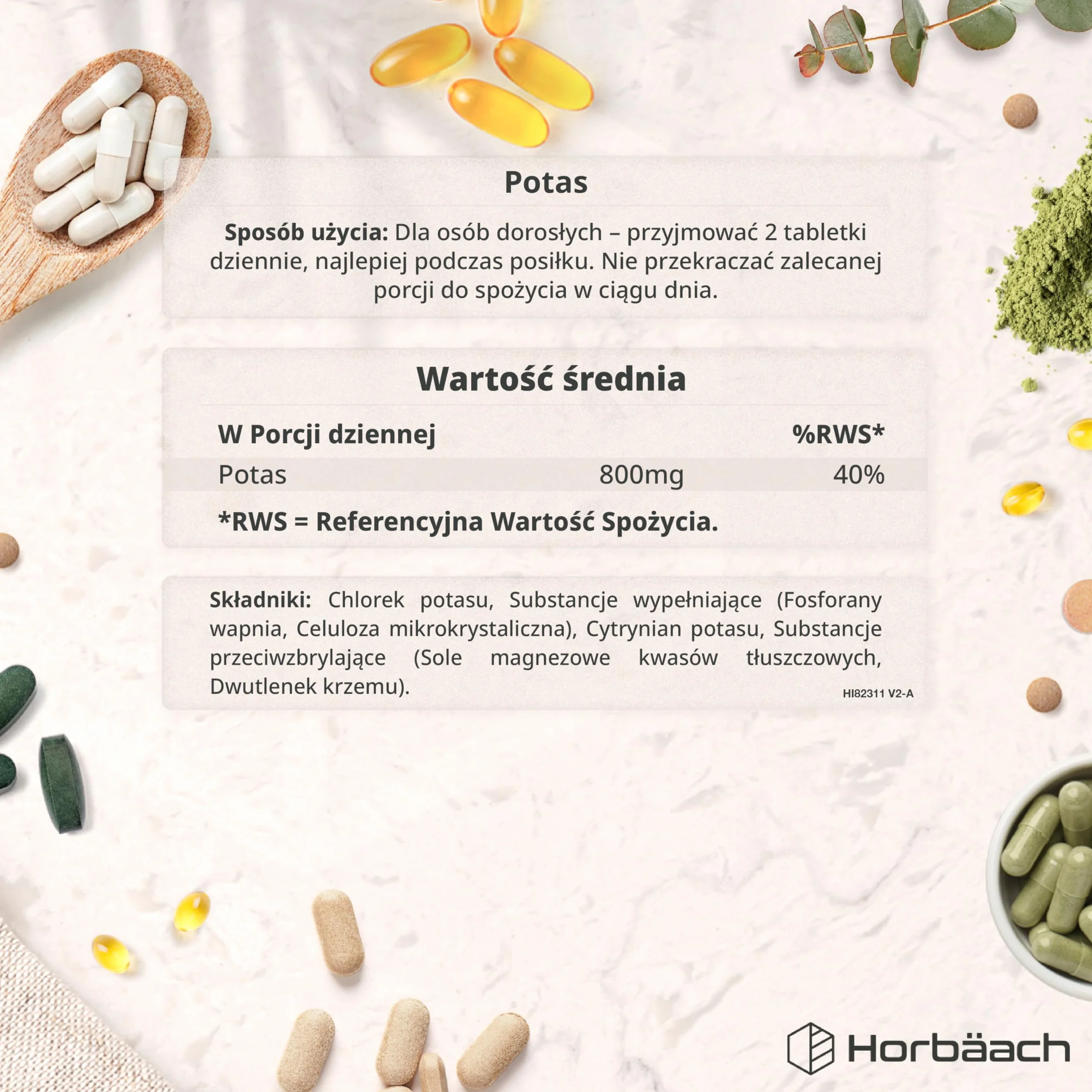 Potas Tabletki 800mg | Wysoka Dawka Cytrynianu Potasu | 120 Tabletek Wegańskich | Do Ciśnienia Krwi, Funkcji Mięśni i Układu Nerwowego | firmy Horbaach