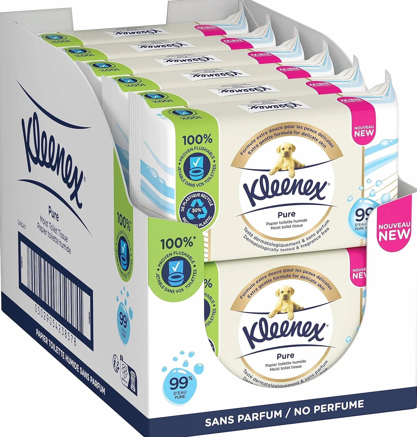 KLEENEX Mokry papier toaletowy 12 opakowań po 38 arkuszy podwójna grubość bez plastiku