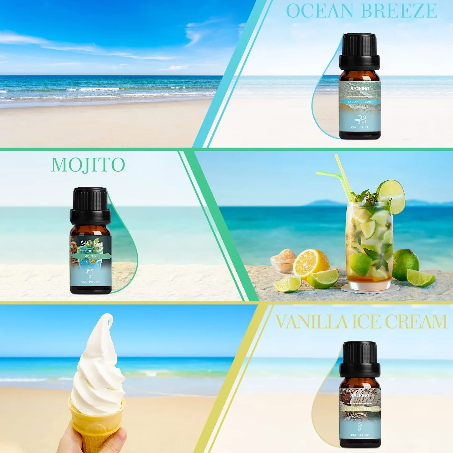 SALKING Letni zestaw olejków eterycznych 6x10 ml do dyfuzora aromaterapii