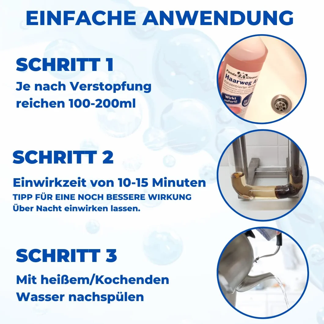 PANDACLEANER Hair-Away Drain Cleaner - Usuwa najbardziej uporczywe zatykanie - Silnie skoncentrowany środek do czyszczenia odpływów - Bez odpływu (1000ml)