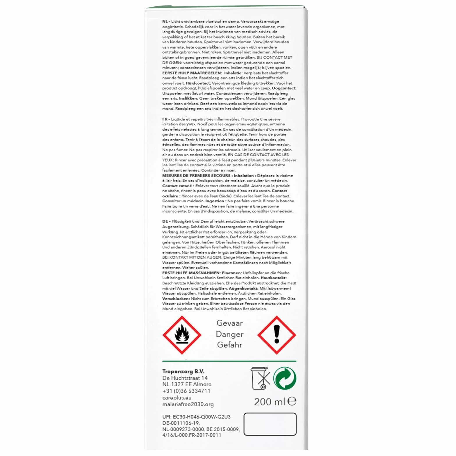 Care TP32933 Plus Anti-Insect Deet Spray, przezroczysty, 200 ml