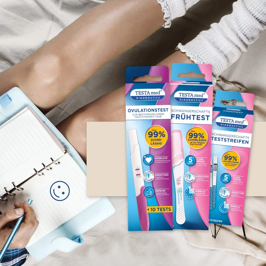 TESTAmed Diagnostics wczesny test ciążowy, opakowanie ekonomiczne, test ciążowy zapewnia bezpieczne wyniki testu ponad 99%, 2 sztuki