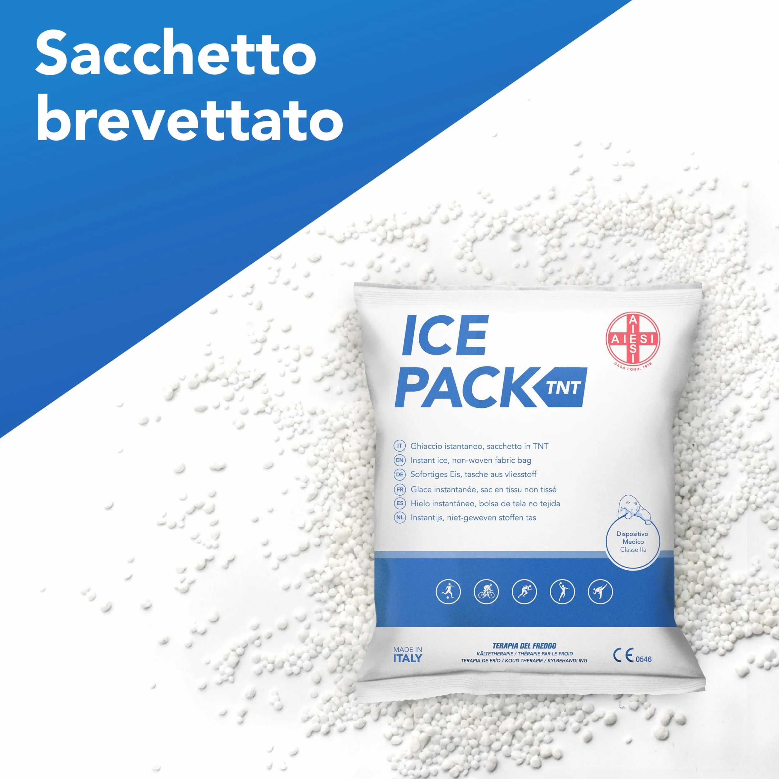 AIESI® Jednorazowe woreczki z włókniny typu instant ice 14x18 cm ICE PACK TNT (25 sztuk), wyprodukowane we Włoszech