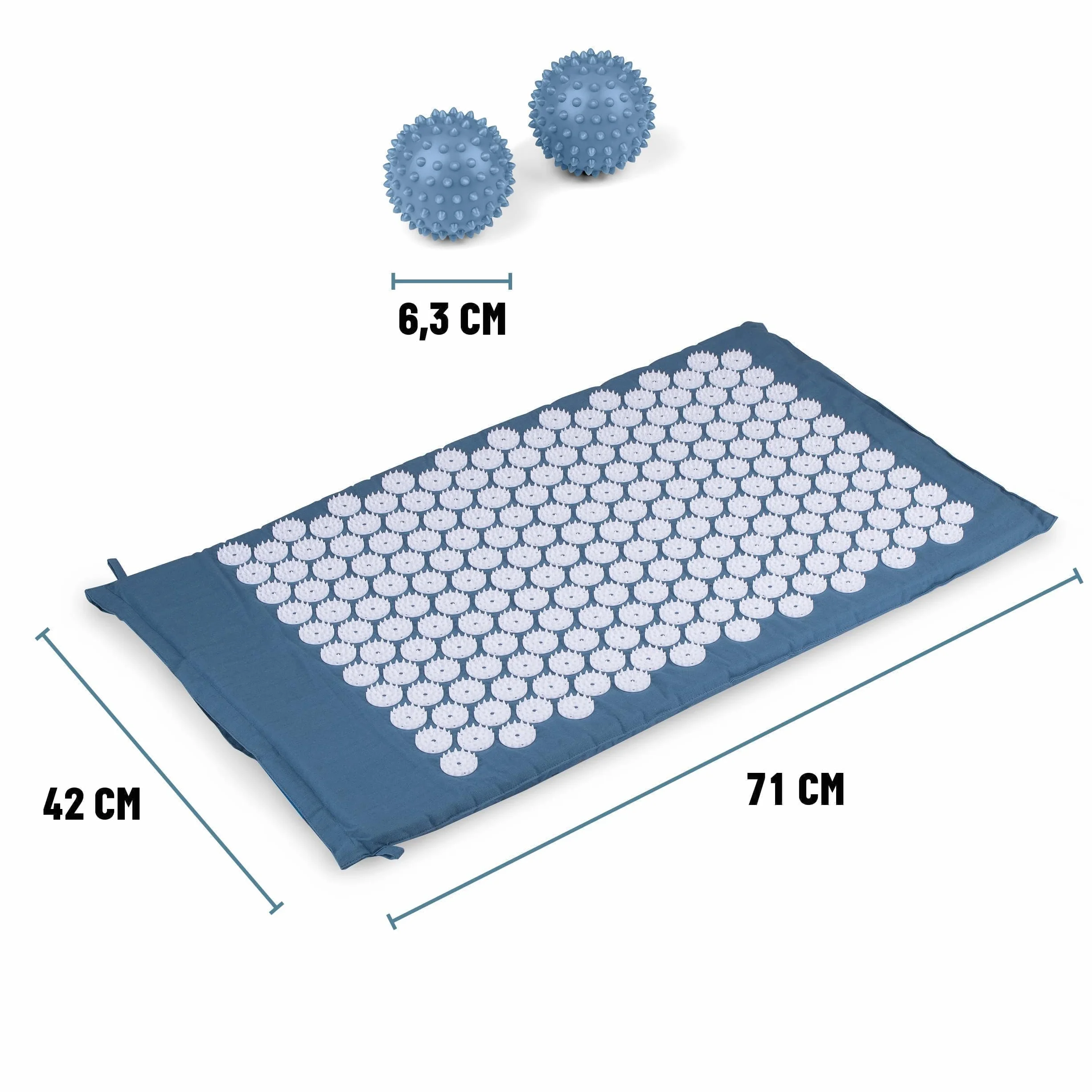 Umbro Mata do akupresury z poduszką, łagodząca ból pleców, mata do akupunktury, łóżko paznokcia, akupresura, łagodząca ból, 42 x 71 cm, niebieska