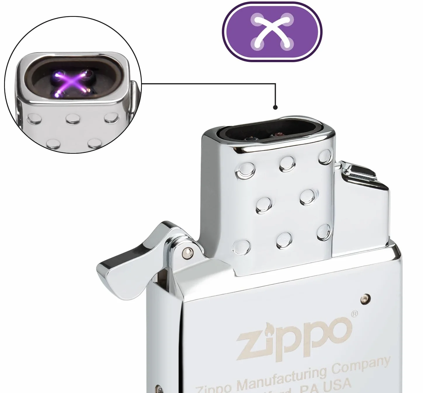 Zippo Wkładka z podwójnym łukiem do zapalniczek sztormowych - ładowarka do zapalniczek - testowana CE - kompatybilna ze wszystkimi klasycznymi obudowami Zippo - USB-A