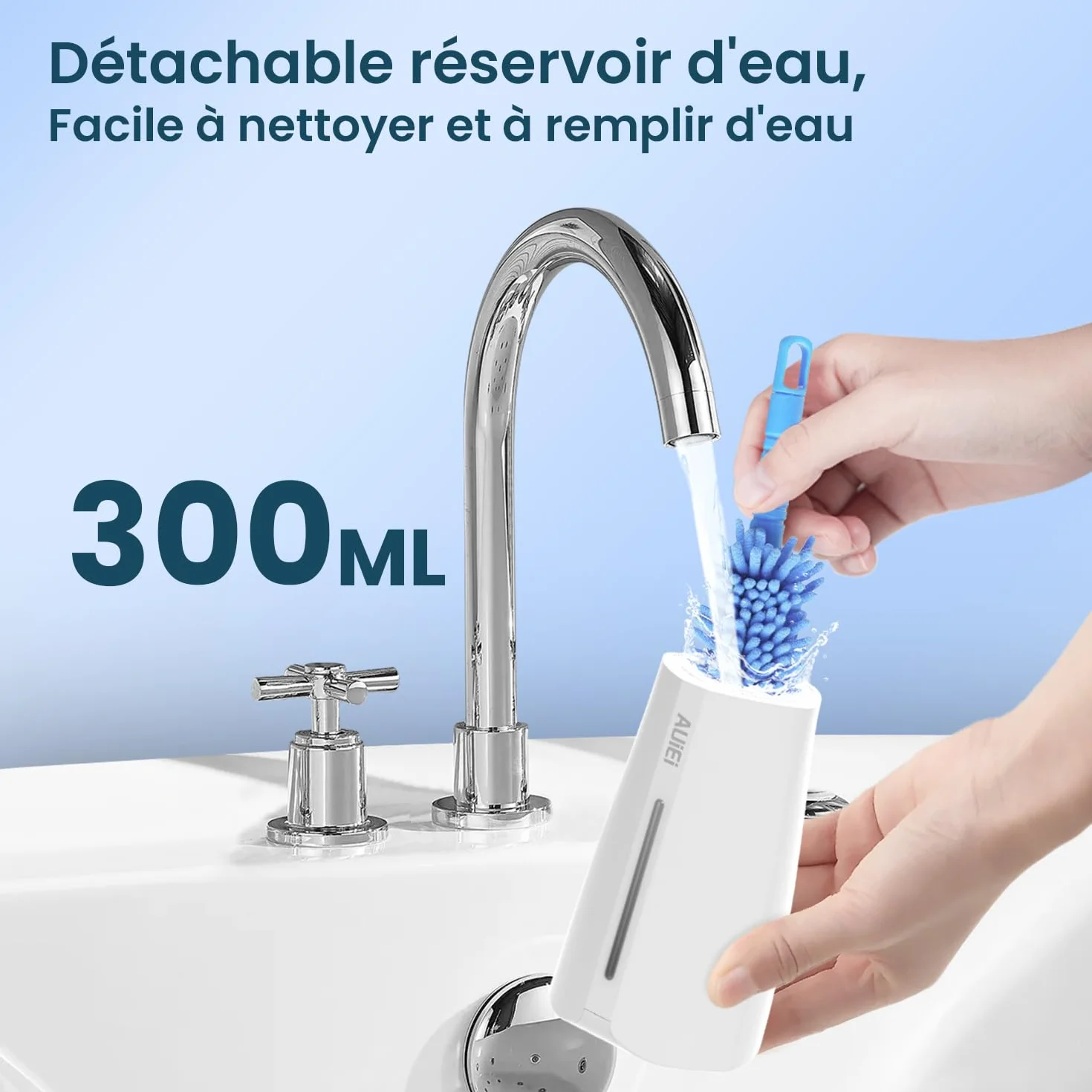AUIEI Przenośny irygator dentystyczny do wody 5 trybów 8 dysz 300 ml USB wodoodporny IPX7 biały