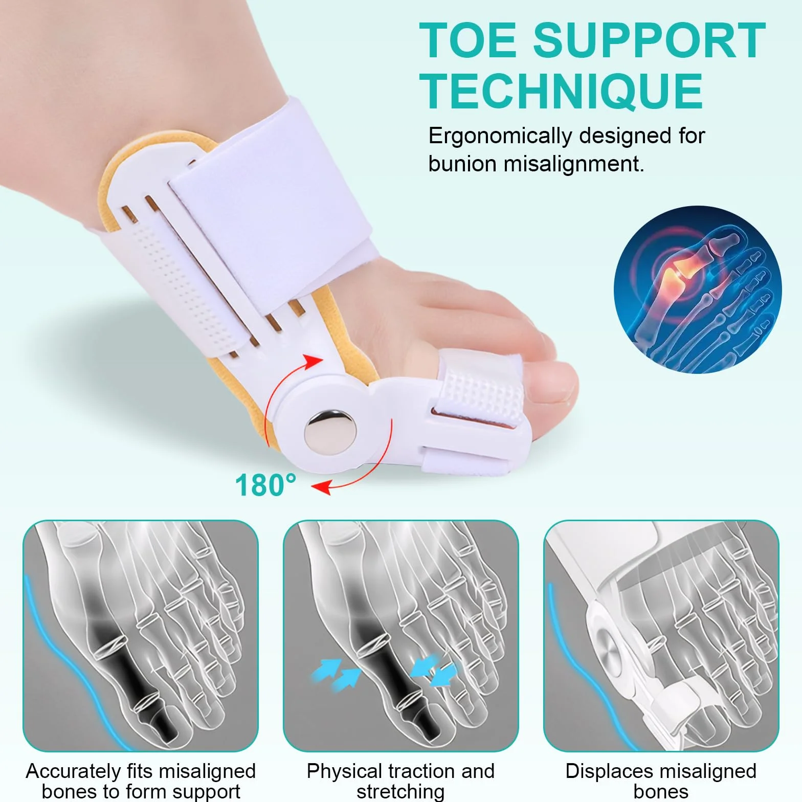 Naapesi 2 sztuki korekta hallux valgus, szyna hallux valgus dla kobiet i mężczyzn, regulowany rozszerzacz palców hallux valgus do łagodzenia bólu, do noszenia w dzień i w nocy (uniwersalny rozmiar)