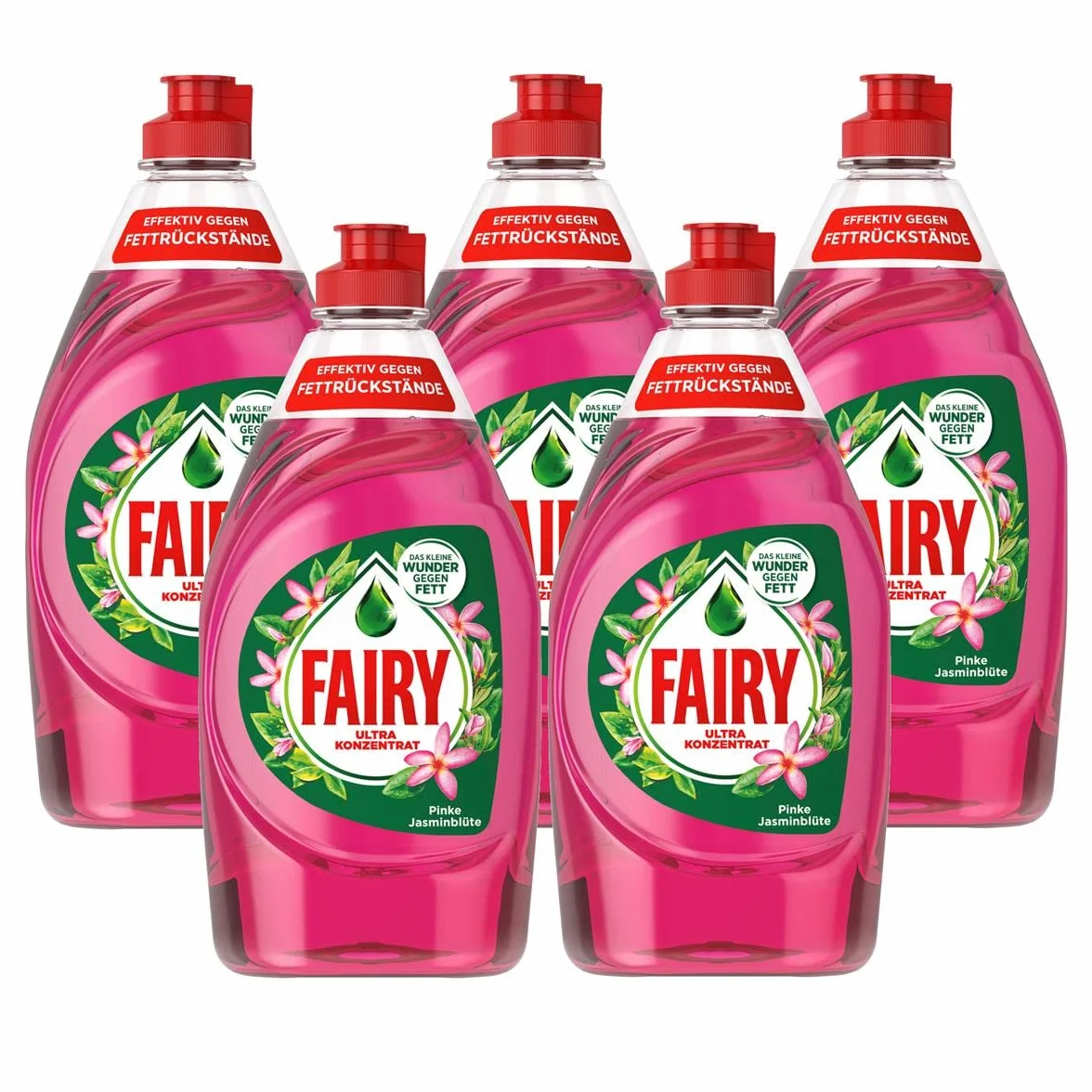Fairy Płyn do mycia naczyń (5 x 450 ml) różowy kwiat jaśminu, ze skuteczną formułą do czyszczenia naczyń i rozpuszczania tłuszczu