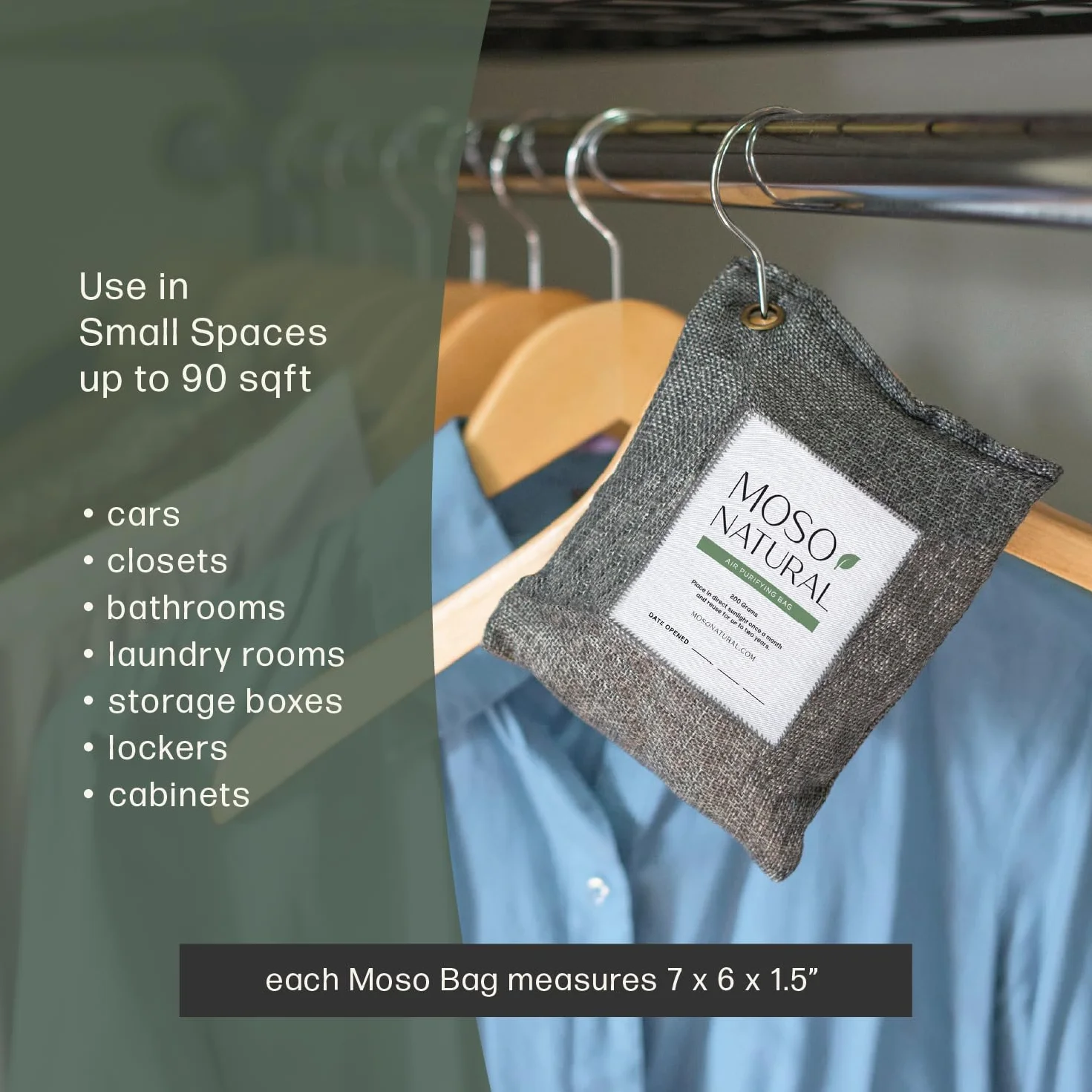 MOSO NATURAL: Oryginalna torba do oczyszczania powietrza. do samochodów, szaf, łazienek, miejsc dla zwierząt. Bezzapachowy, eliminator zapachów bez chemii. 200 g, 4 sztuki (węgiel drzewny)